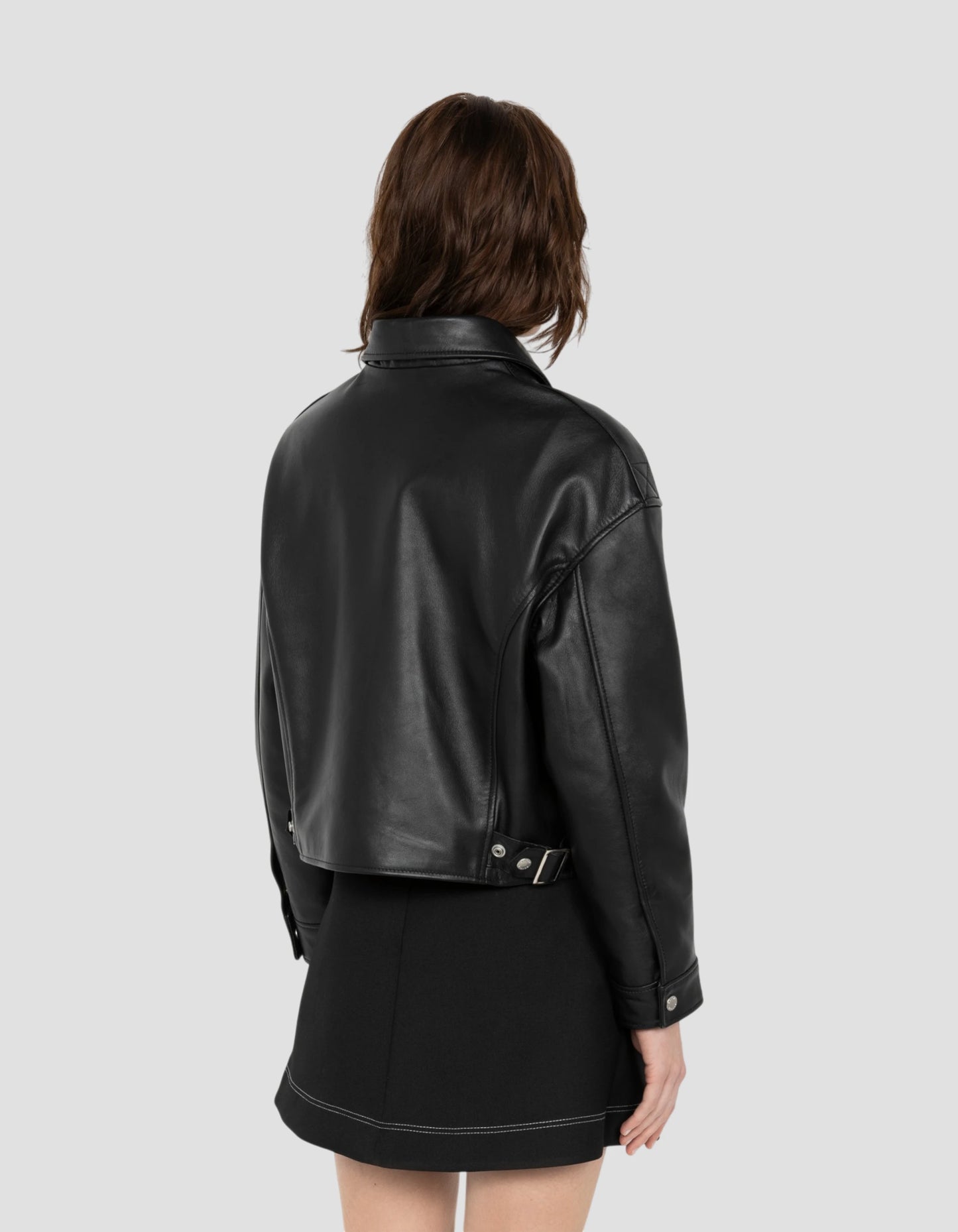 Blouson pilote court noir, cuir d'agneau
