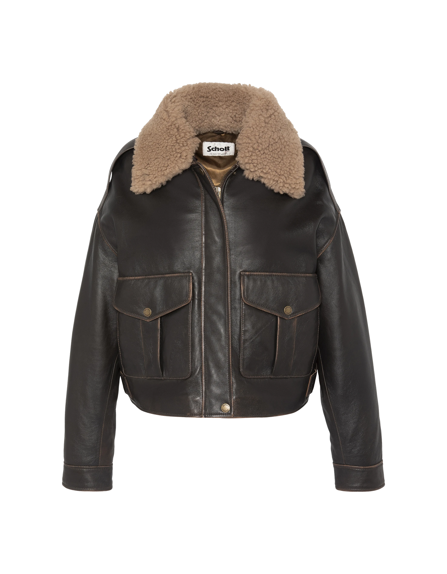 flight jacket short dark brown vintage effect, lambskin leather