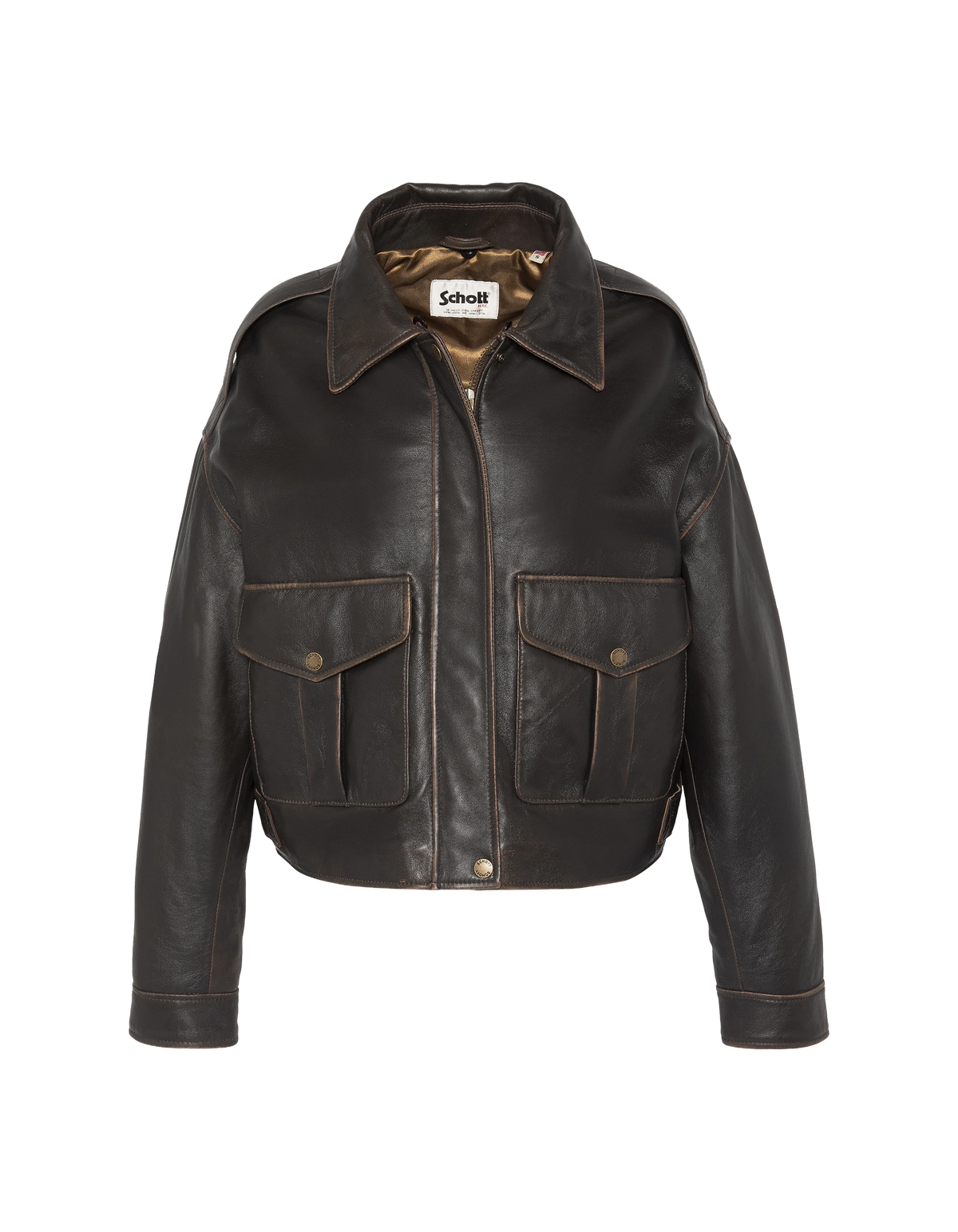 flight jacket short dark brown vintage effect, lambskin leather