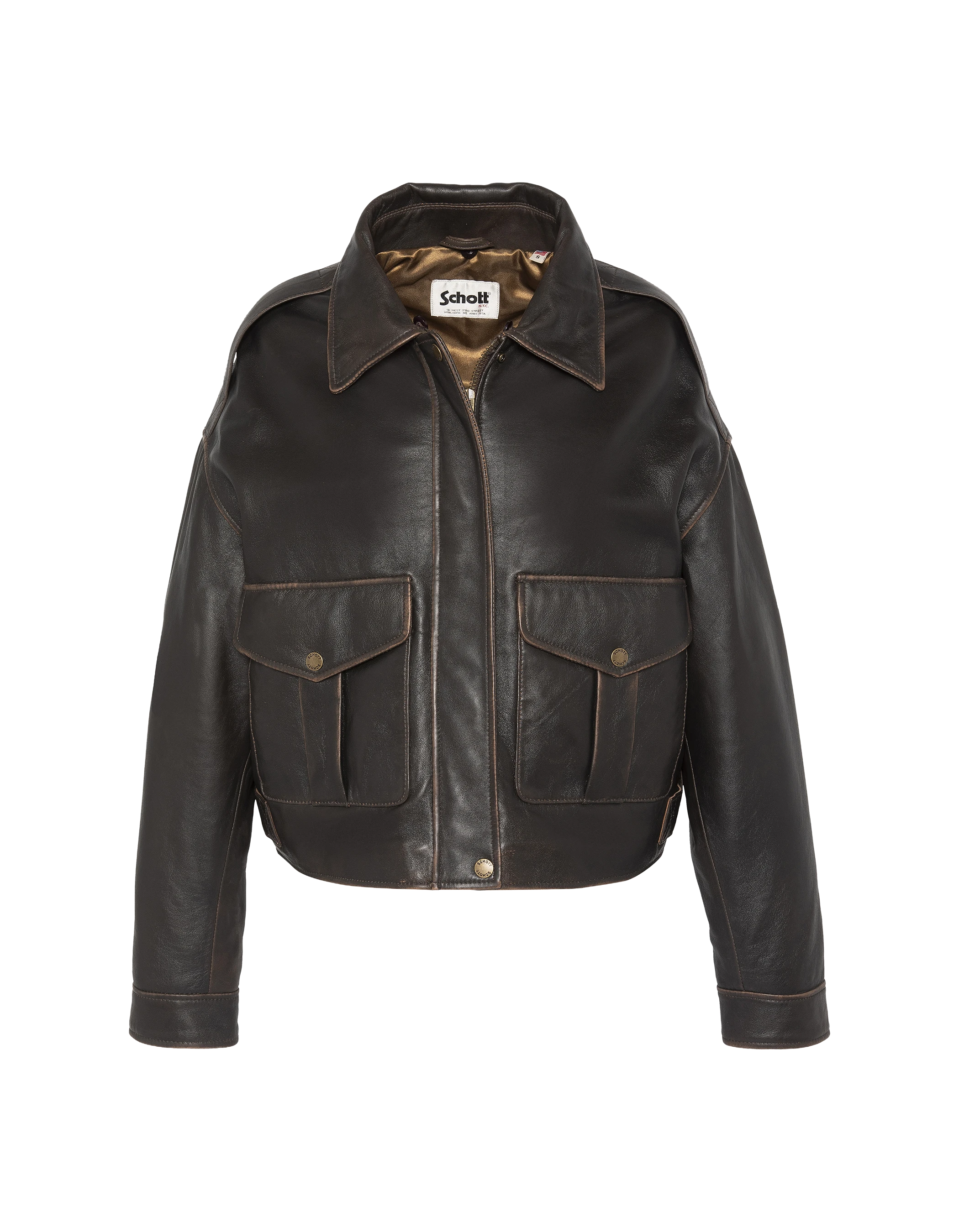 flight jacket short dark brown vintage effect, lambskin leather-7