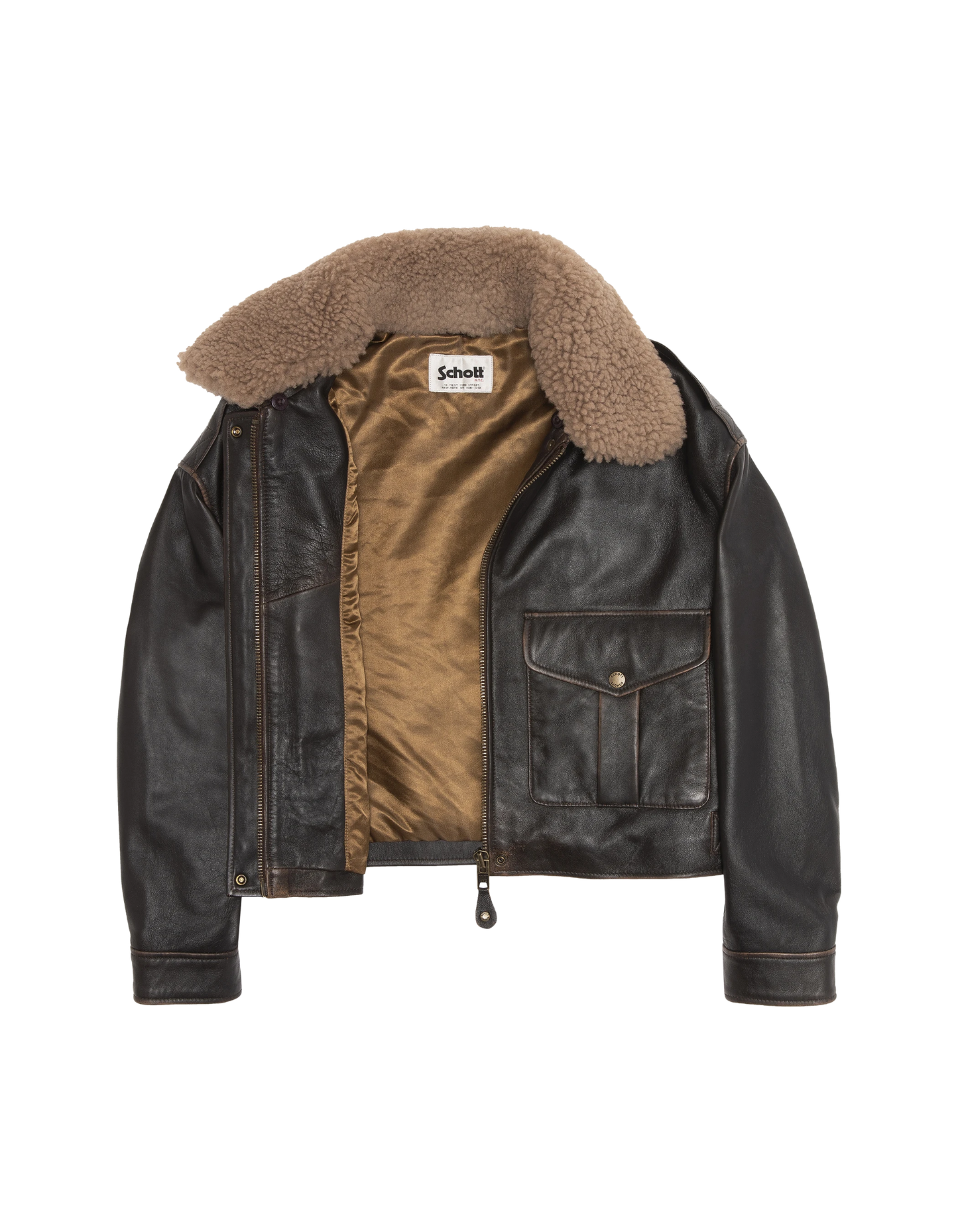 flight jacket short dark brown vintage effect, lambskin leather