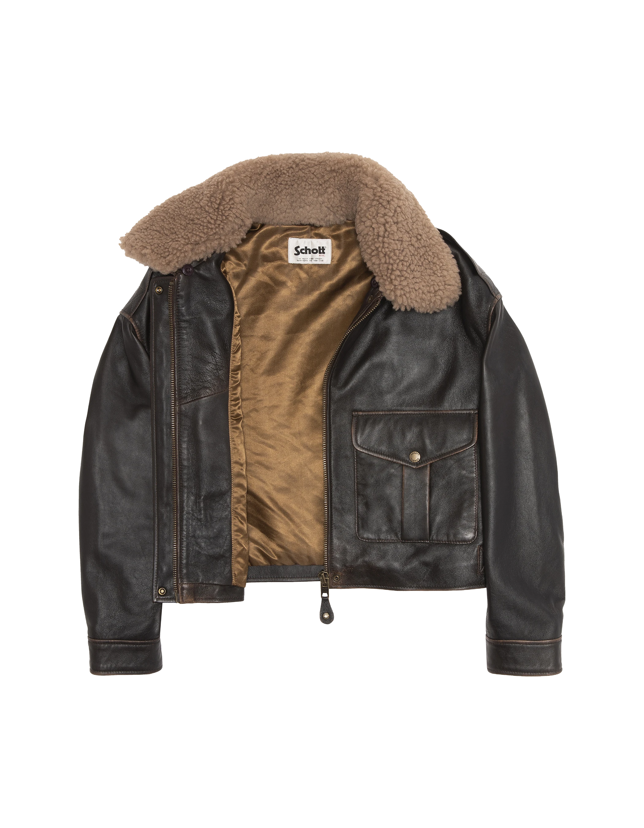 flight jacket short dark brown vintage effect, lambskin leather-8