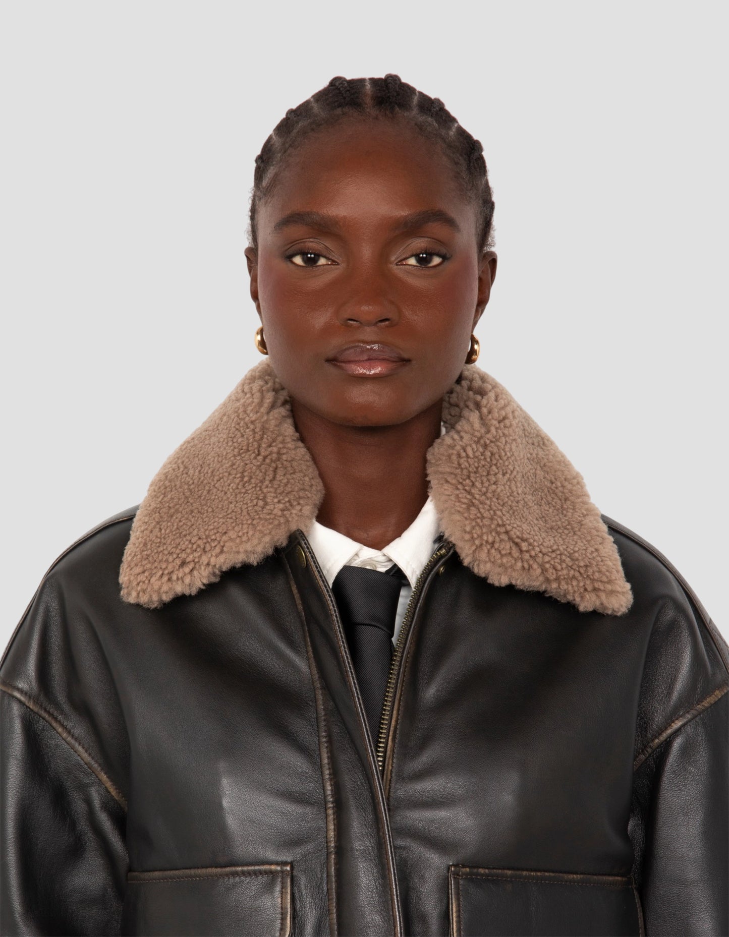 flight jacket short dark brown vintage effect, lambskin leather