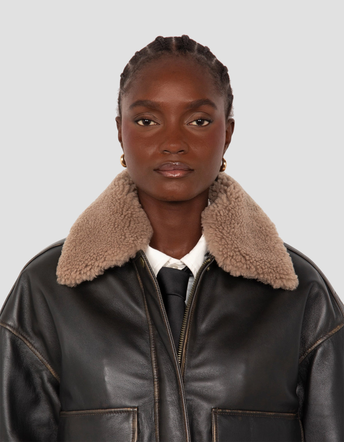 flight jacket short dark brown vintage effect, lambskin leather-5
