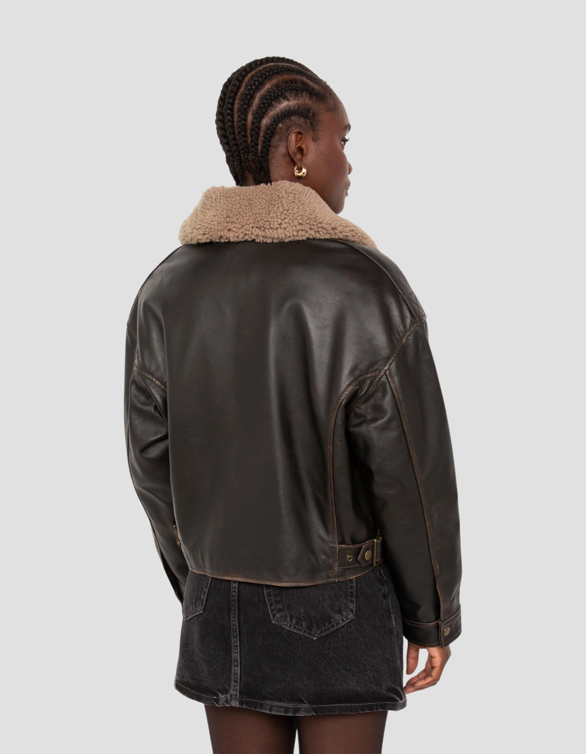 flight jacket short dark brown vintage effect, lambskin leather