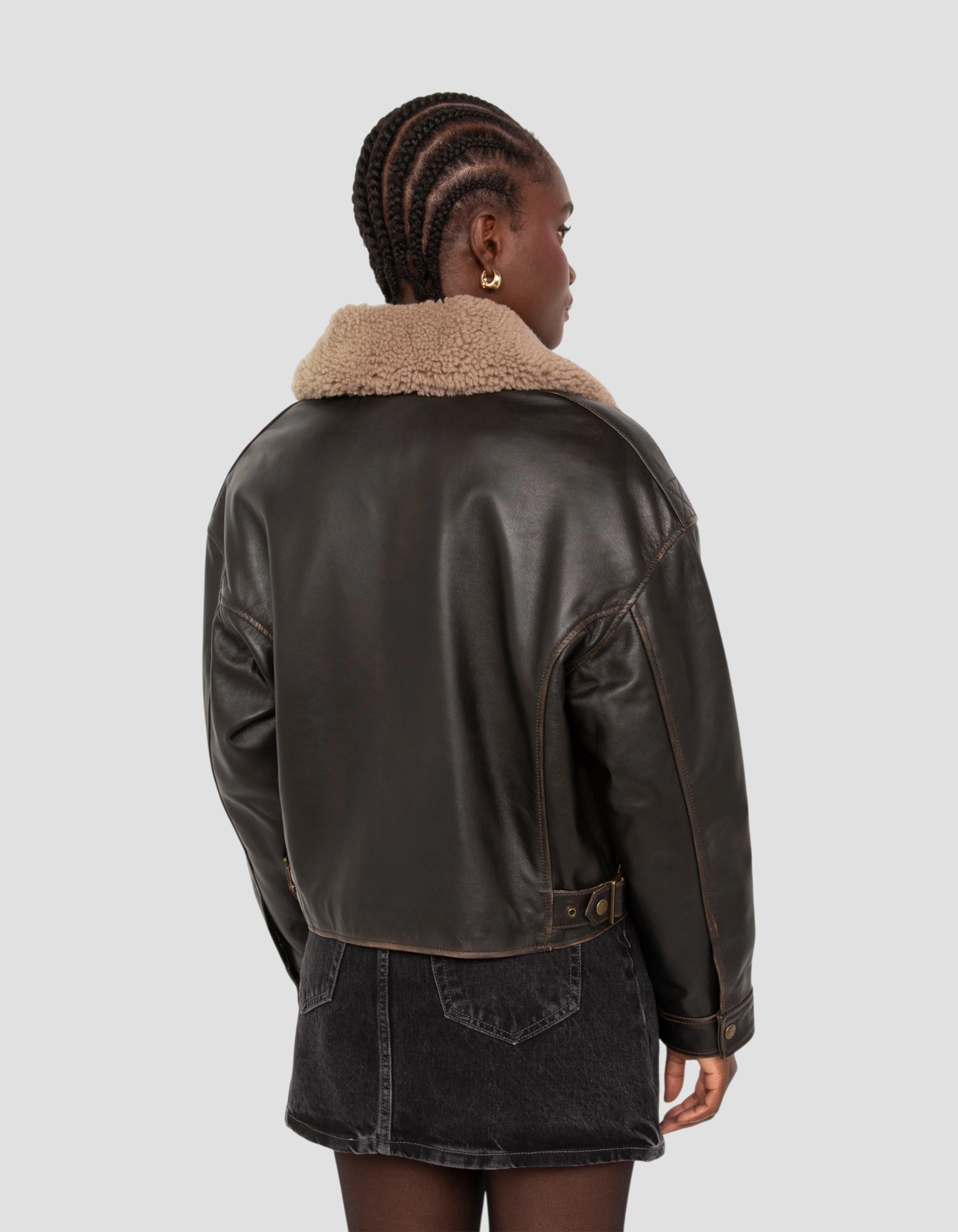 flight jacket short dark brown vintage effect, lambskin leather-6