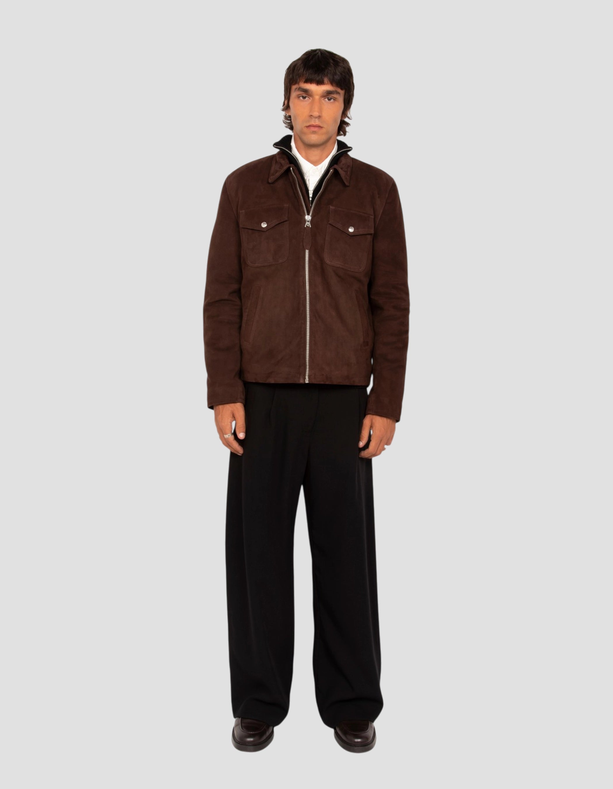 Veste rancher marron foncé, chèvre velours-1