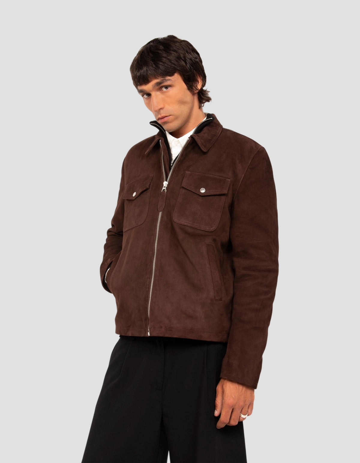 Veste rancher marron foncé, chèvre velours-4
