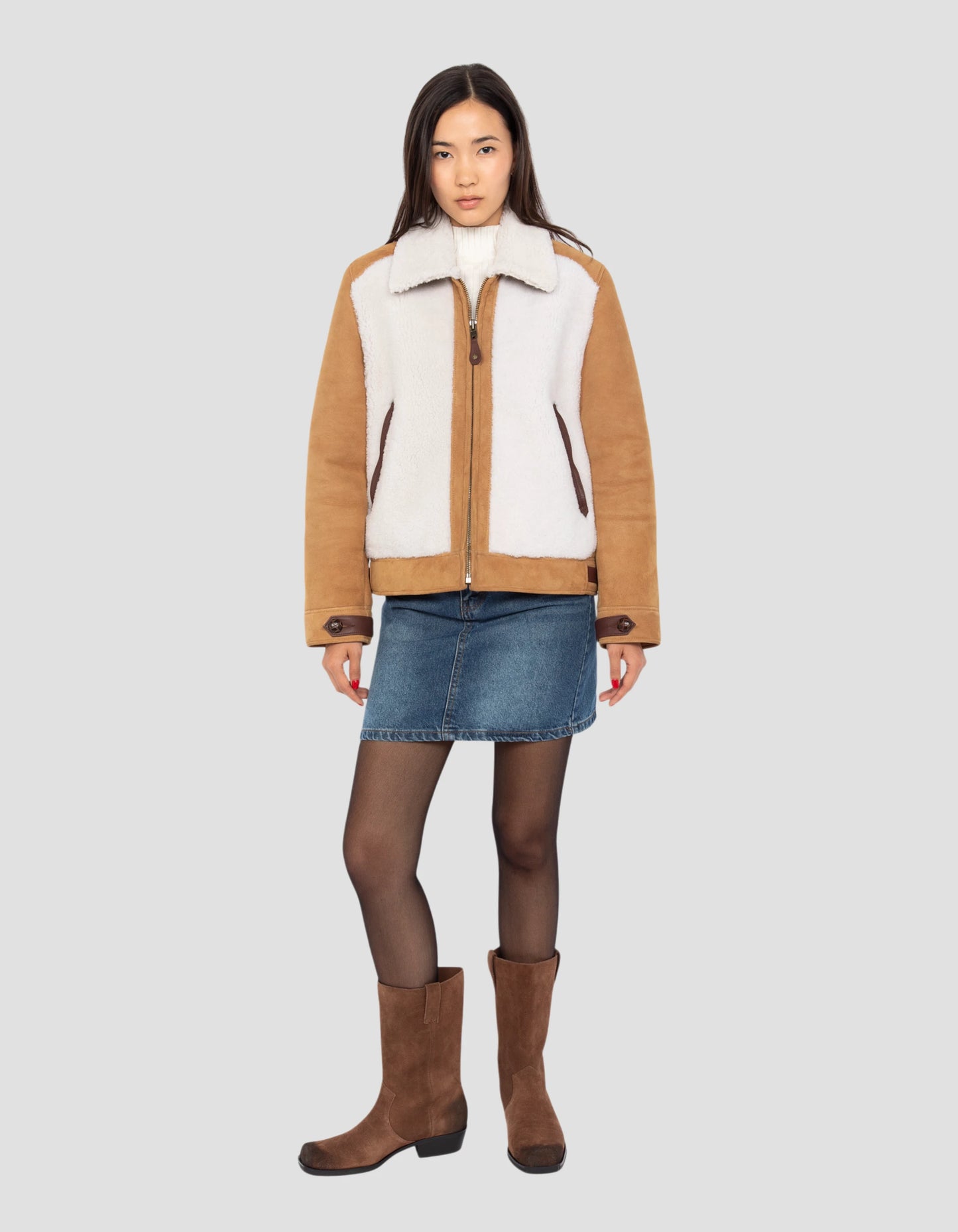 Chaqueta de miel bi-material, oveja de gamuza de doble cara