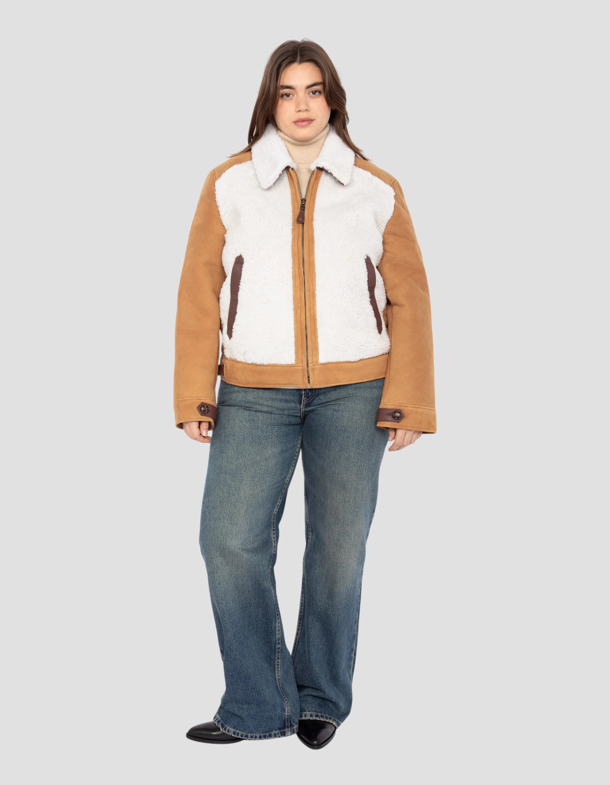 Giacca da miele bi-materiale, pecore in pelle scamosciata a doppia faccia, grandi dimensioni-1