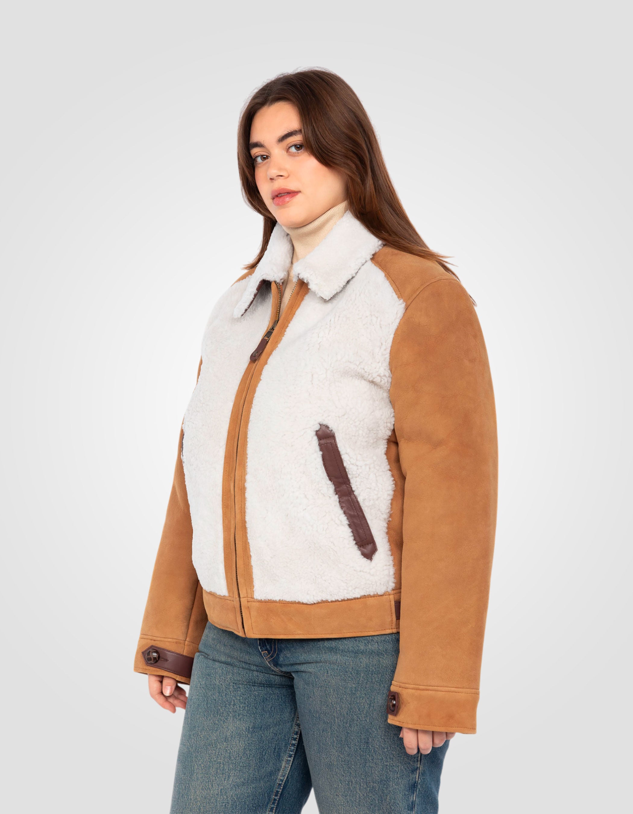 Giacca da miele bi-materiale, pecore in pelle scamosciata a doppia faccia, grandi dimensioni-4