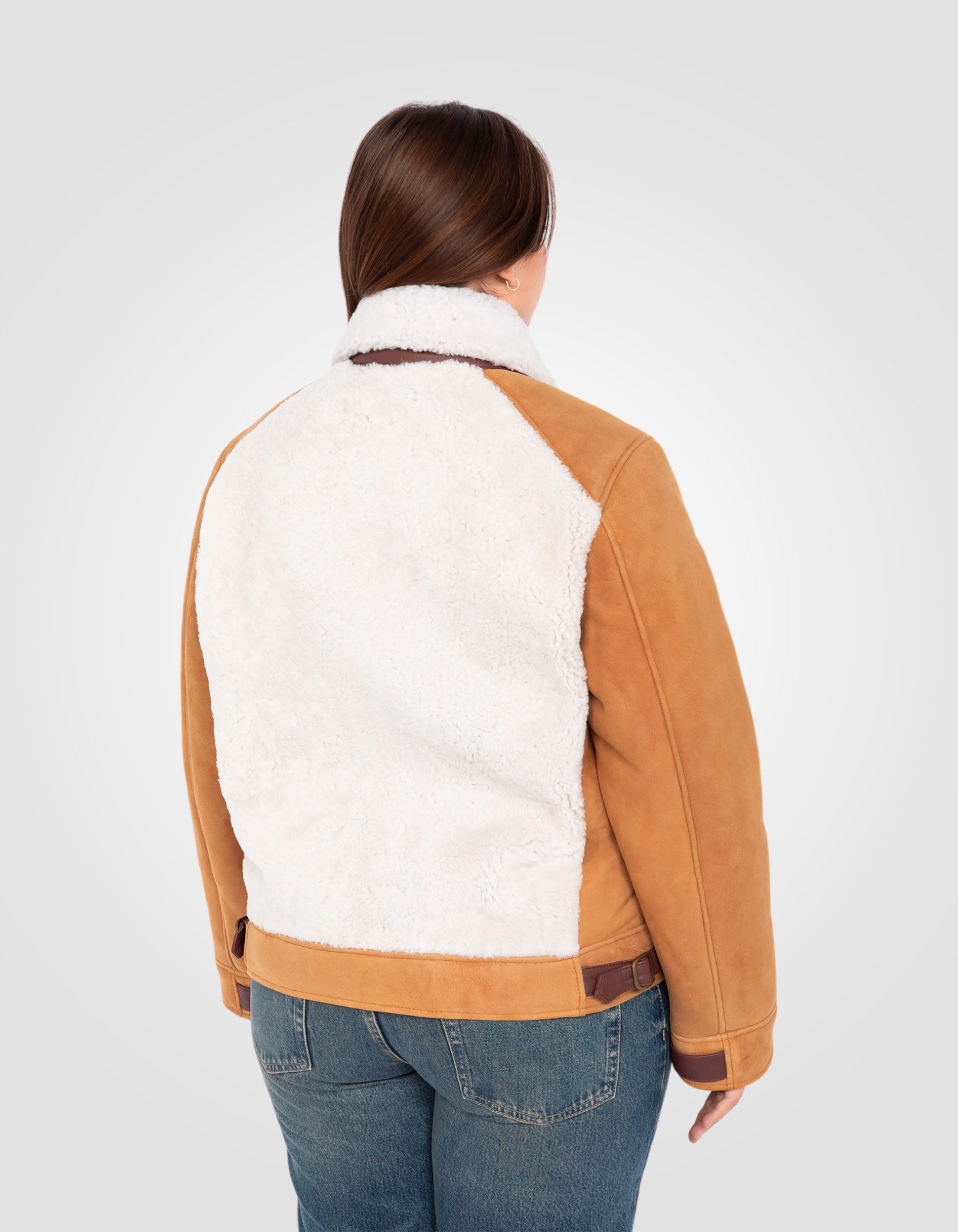 Giacca da miele bi-materiale, pecore in pelle scamosciata a doppia faccia, grandi dimensioni-6