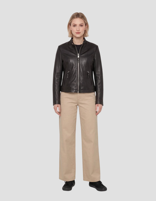 Schwarze Bikerjacke aus Lammleder