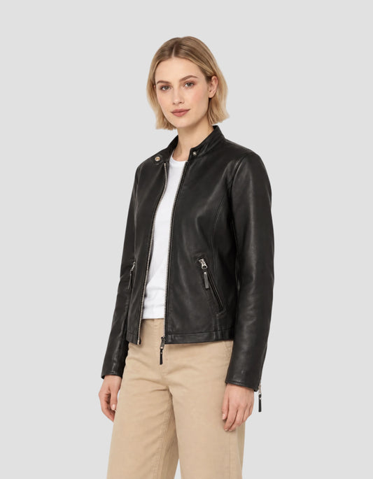 Schwarze Bikerjacke aus Lammleder