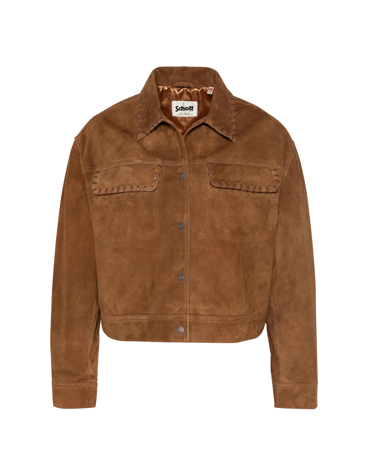 Blouson western court caramel, chèvre velours