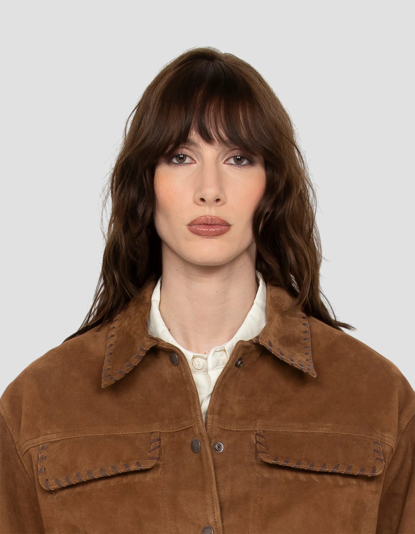 Blouson western court caramel, chèvre velours