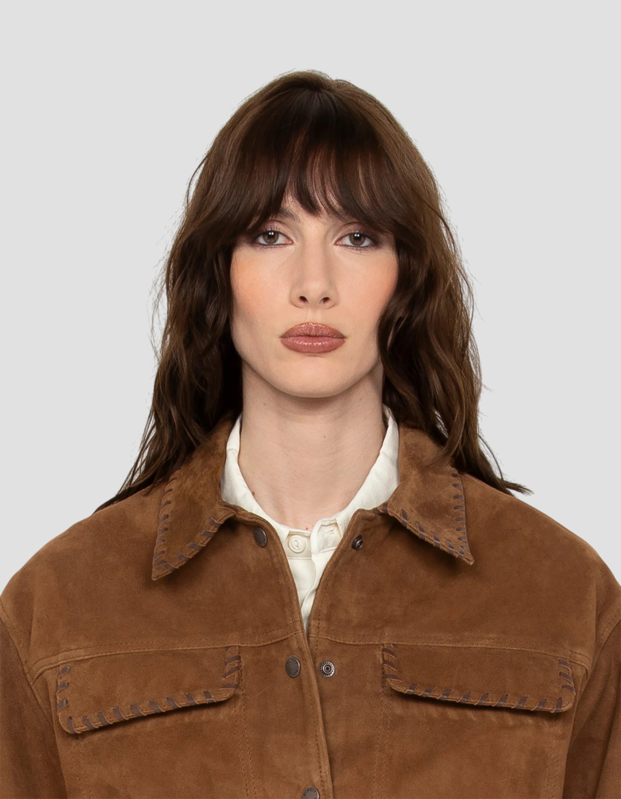 Blouson western court caramel, chèvre velours-5