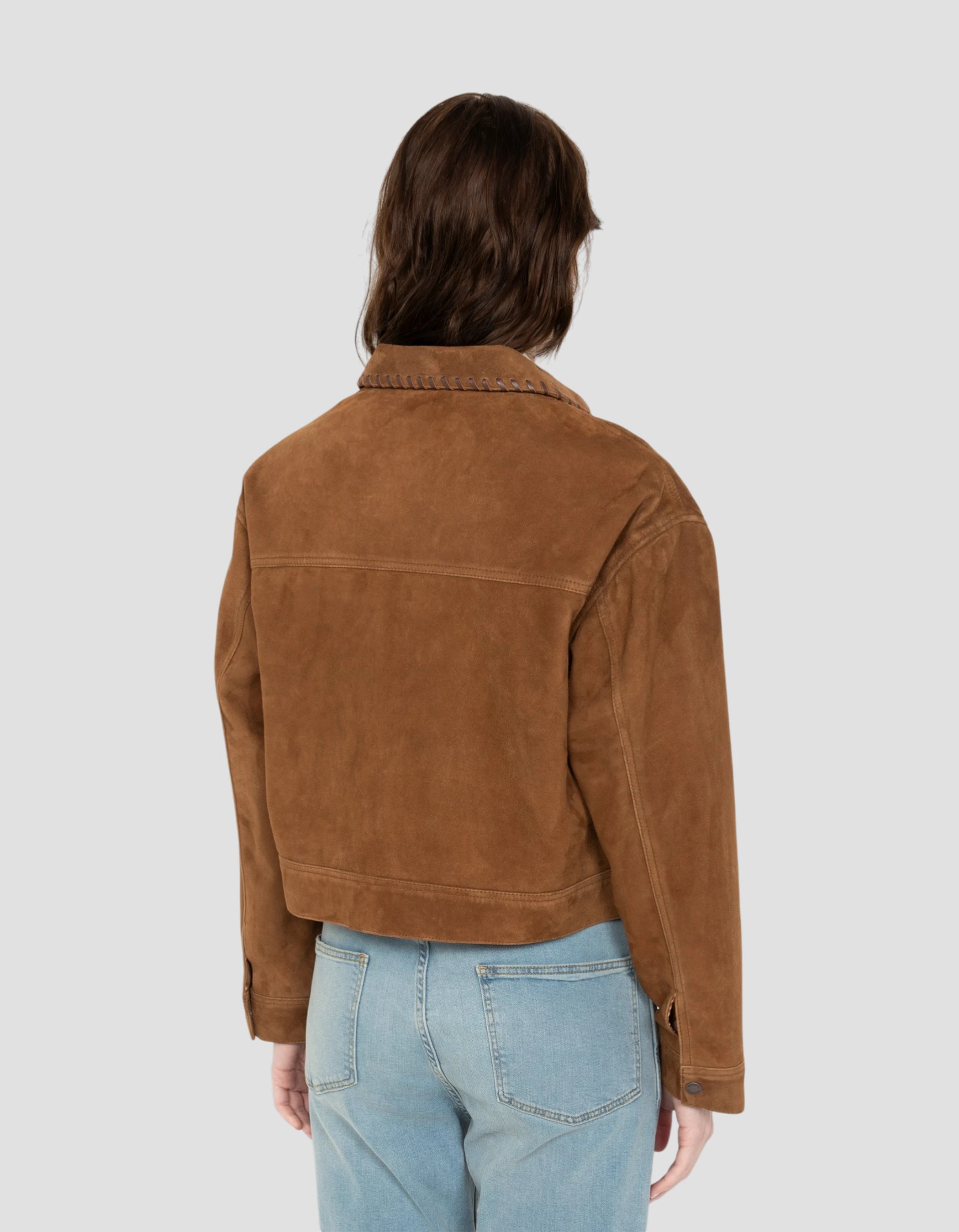 Blouson western court caramel, chèvre velours-6