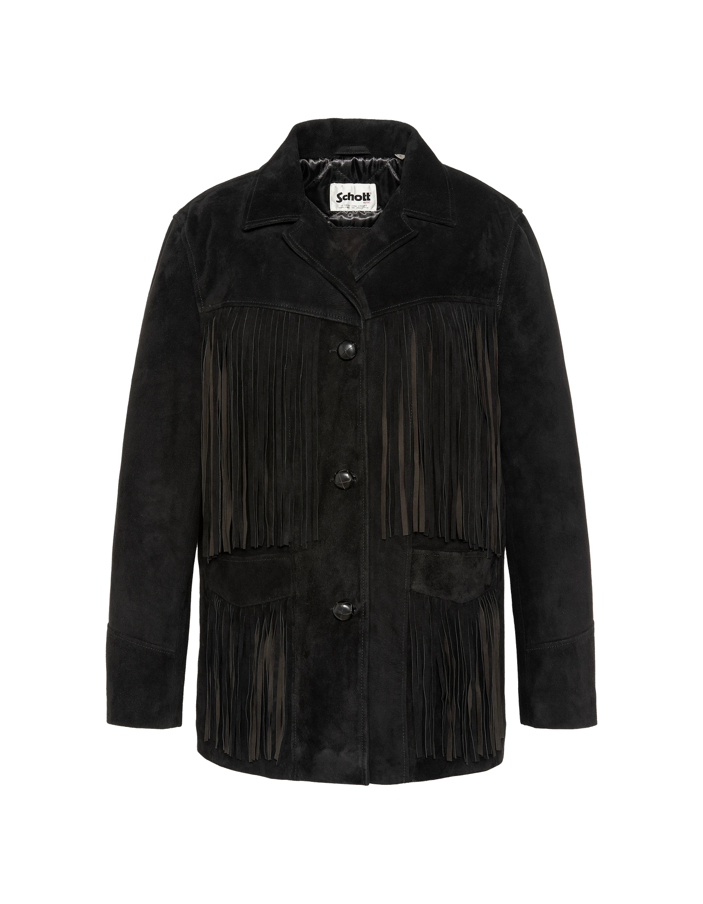 Giacca occidentale nera con frange, capra in velluto