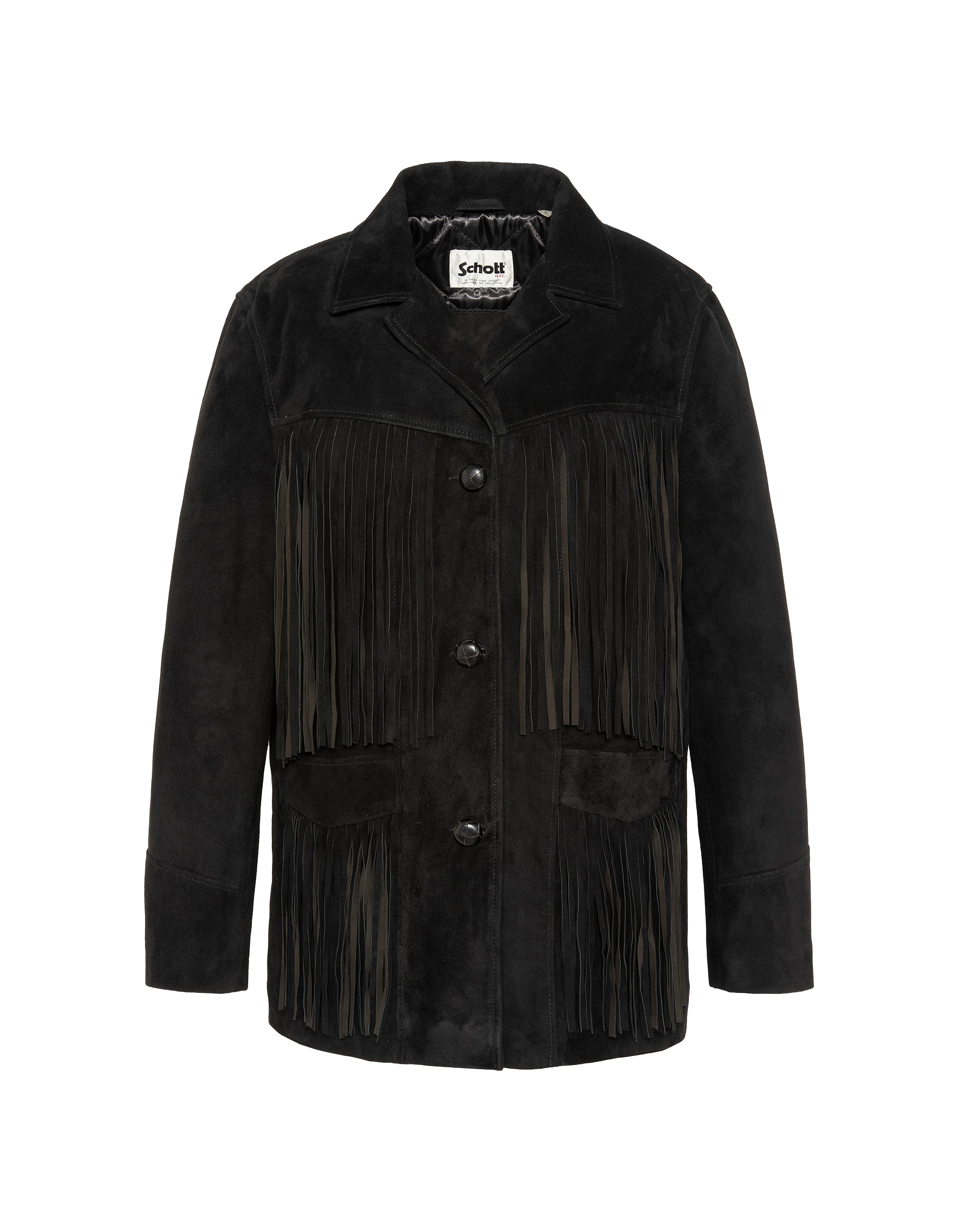 Giacca occidentale nera con frange, capra in velluto-2