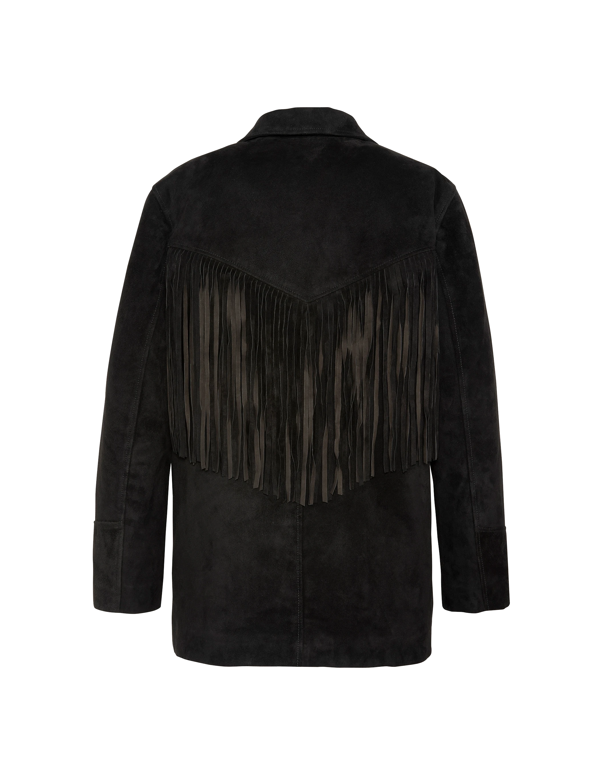 Giacca occidentale nera con frange, capra in velluto-8