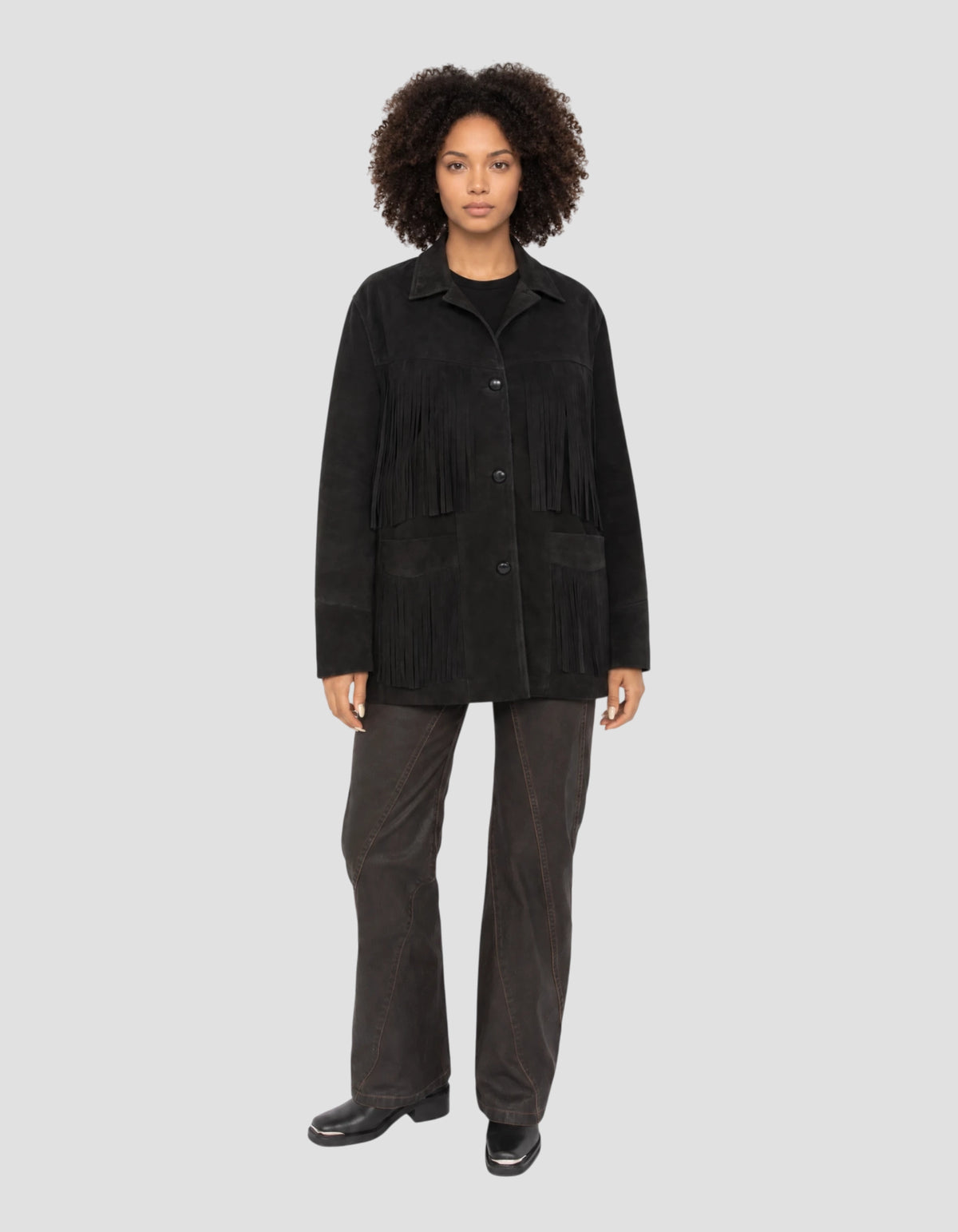 Veste Western noire à franges, chèvre velours