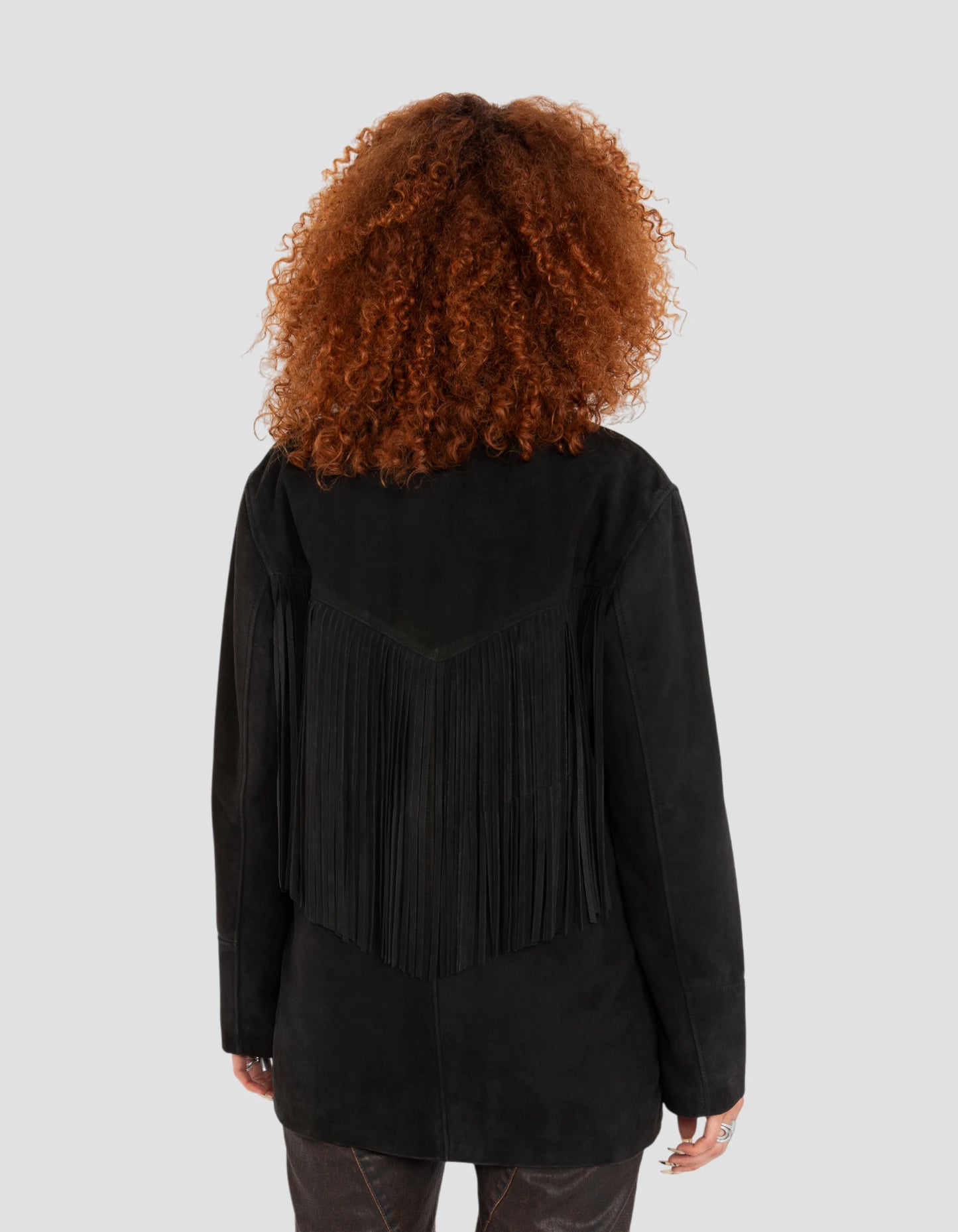 Giacca occidentale nera con frange, capra in velluto