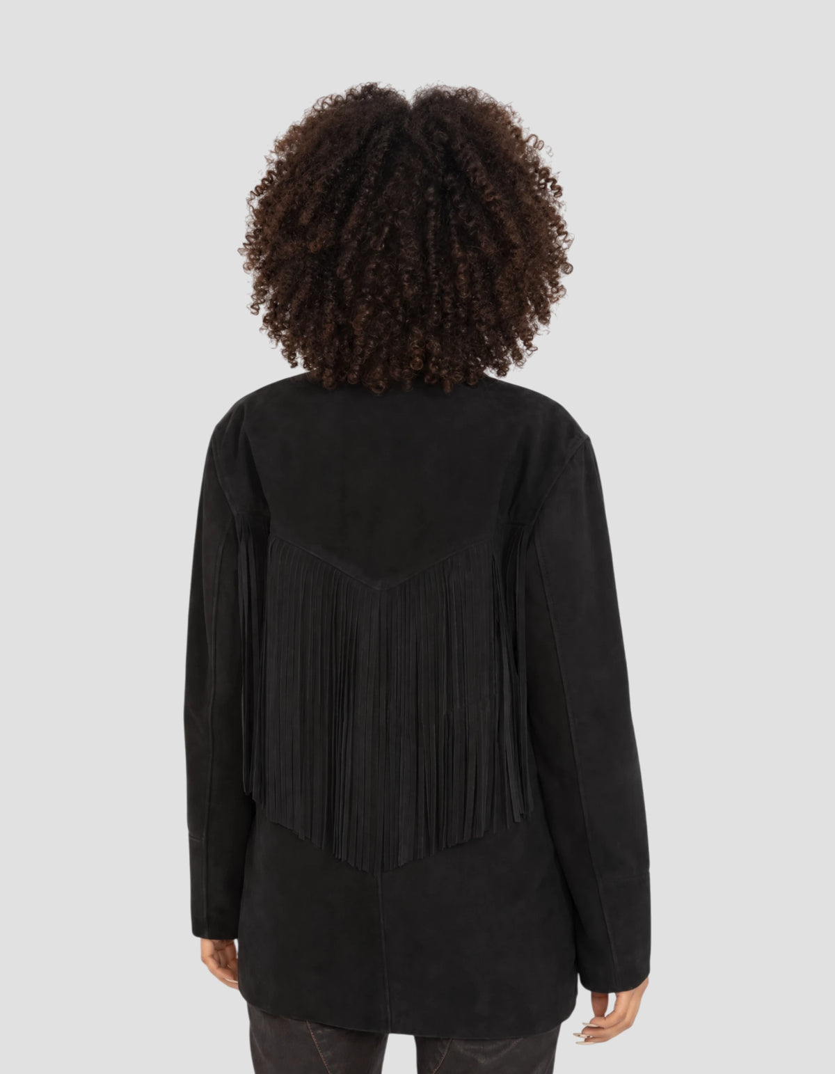 Veste Western noire à franges, chèvre velours-6