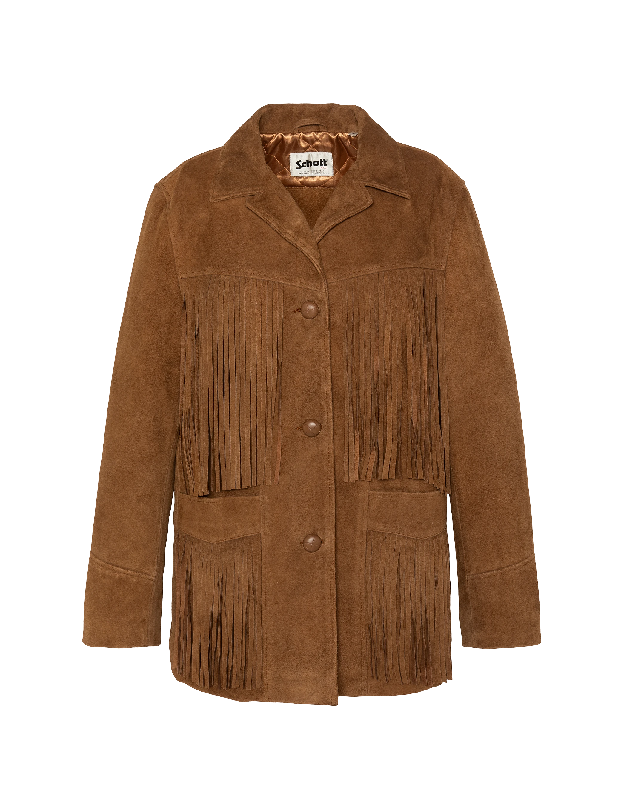 Giacca occidentale ruggine con frange, capra in velluto-1