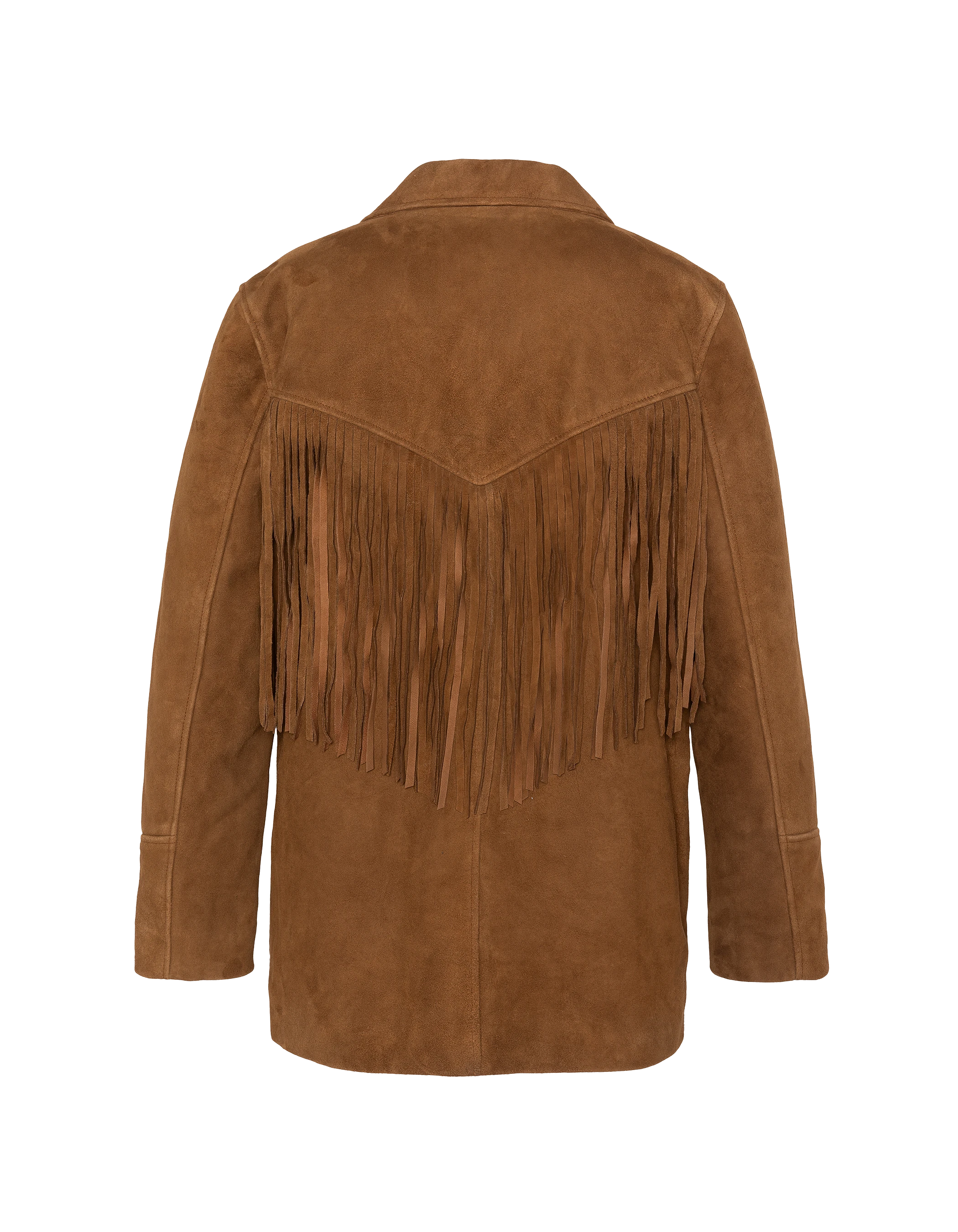 Giacca occidentale ruggine con frange, capra in velluto-2