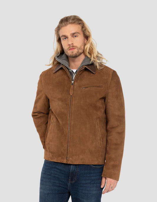 Beige suede worker jacket, goat suede - LCWORK | Schott NYC® Beige suede worker jacket, goat suede - LCWORK | Schott NYC®