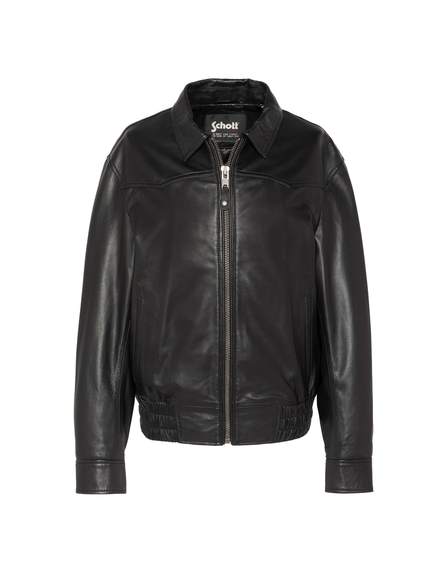 Blouson smocké noir, cuir d’agneau