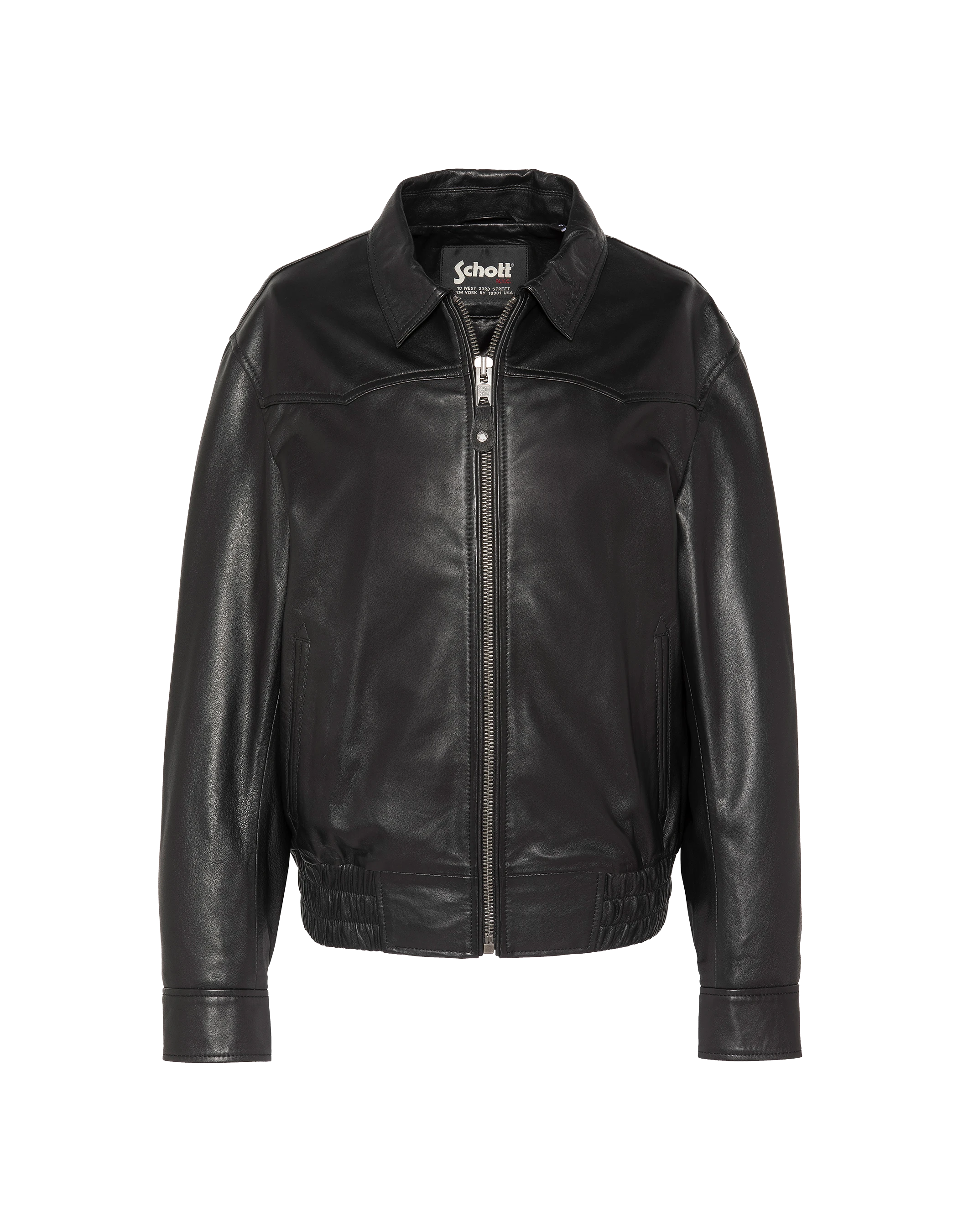 Blouson smocké noir, cuir d’agneau-1