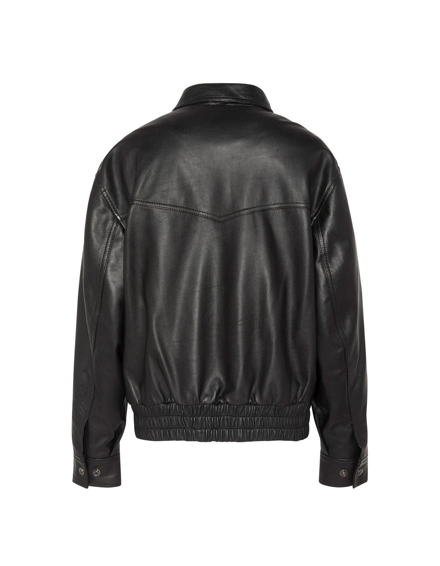 Blouson smocké noir, cuir d’agneau