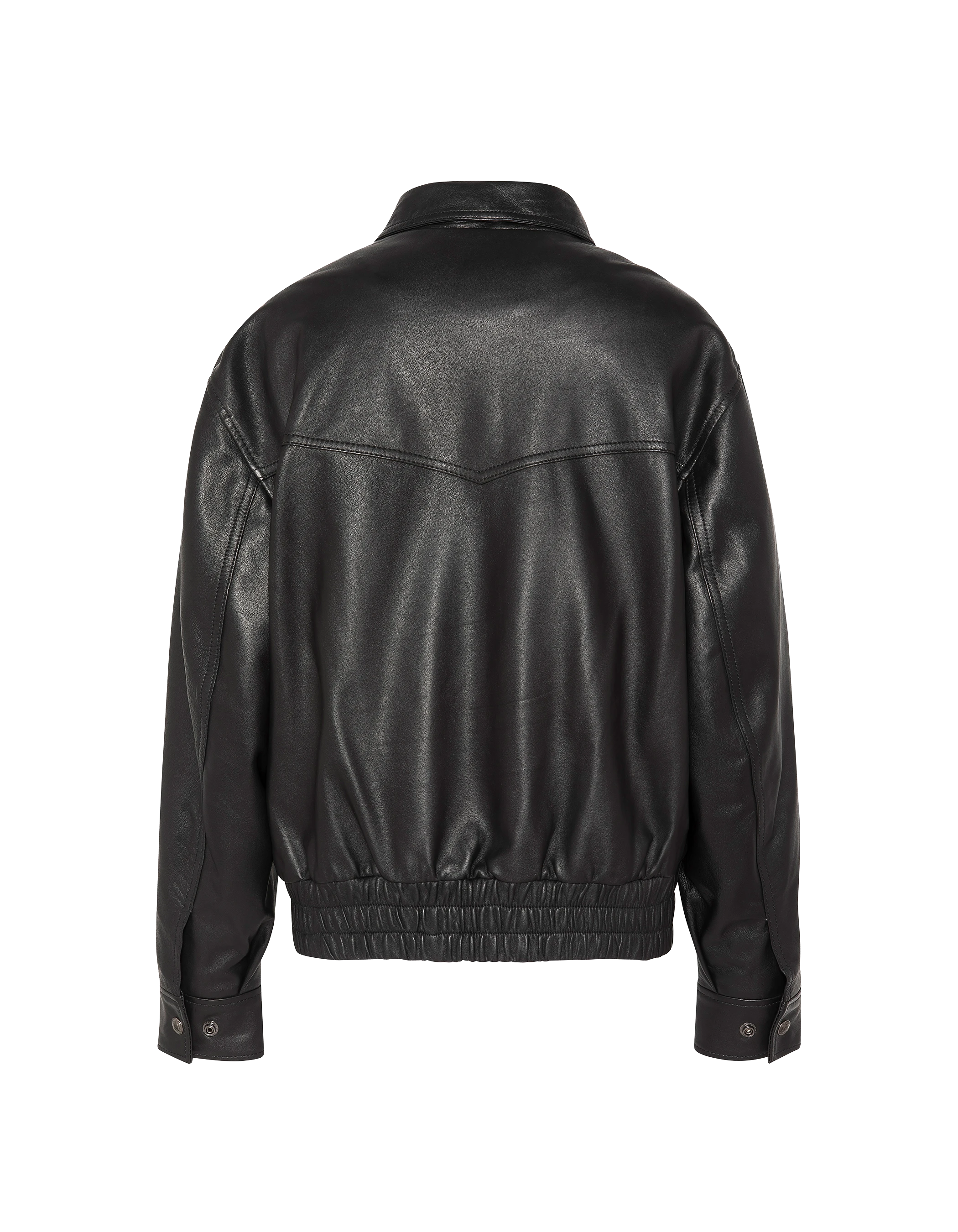 Blouson smocké noir, cuir d’agneau-2