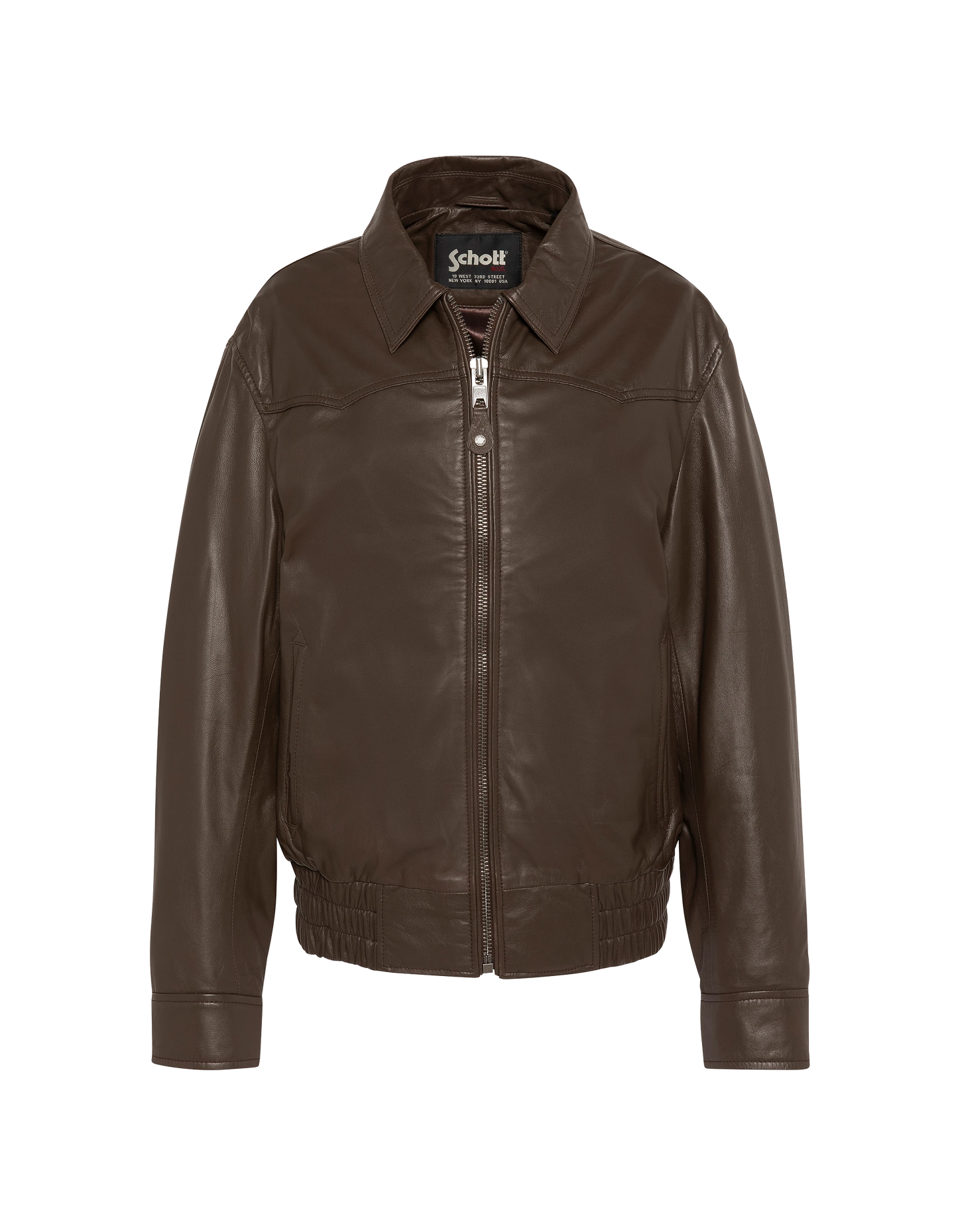 Blouson smocké marron, cuir d’agneau