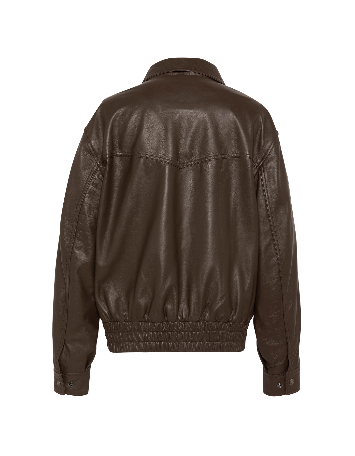 Blouson smocké marron, cuir d’agneau