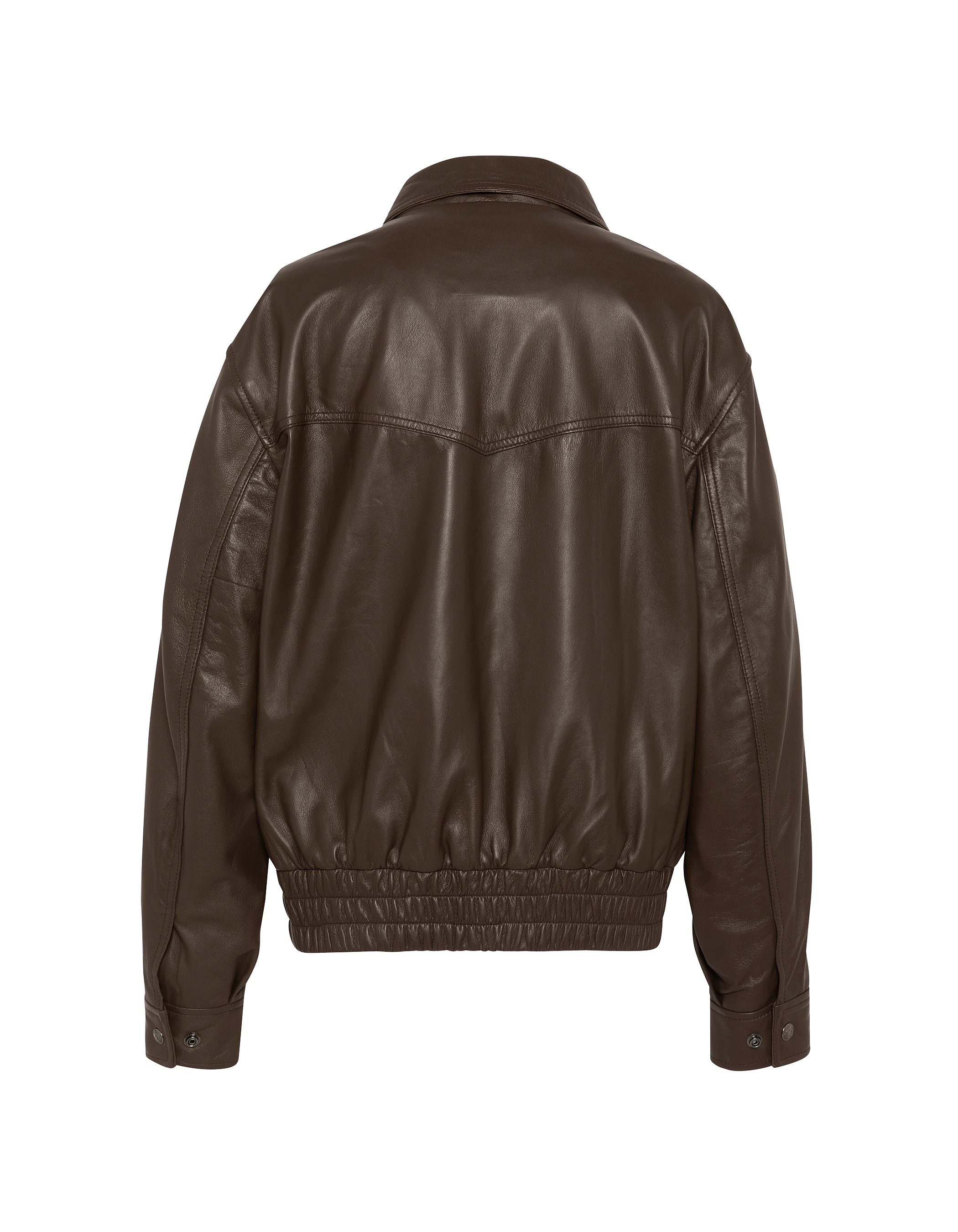 Blouson smocké marron, cuir d’agneau-6