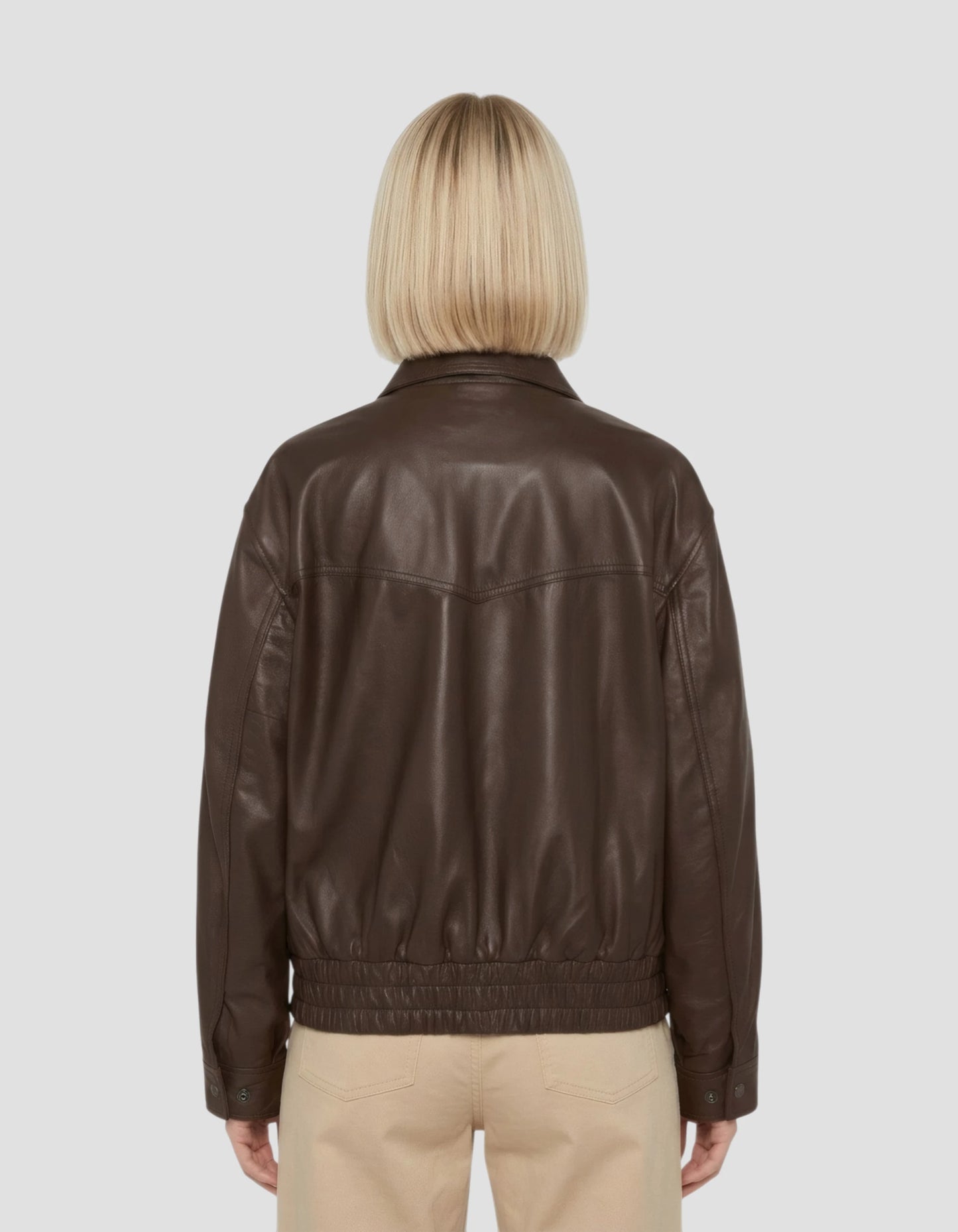 Blouson smocké marron, cuir d’agneau