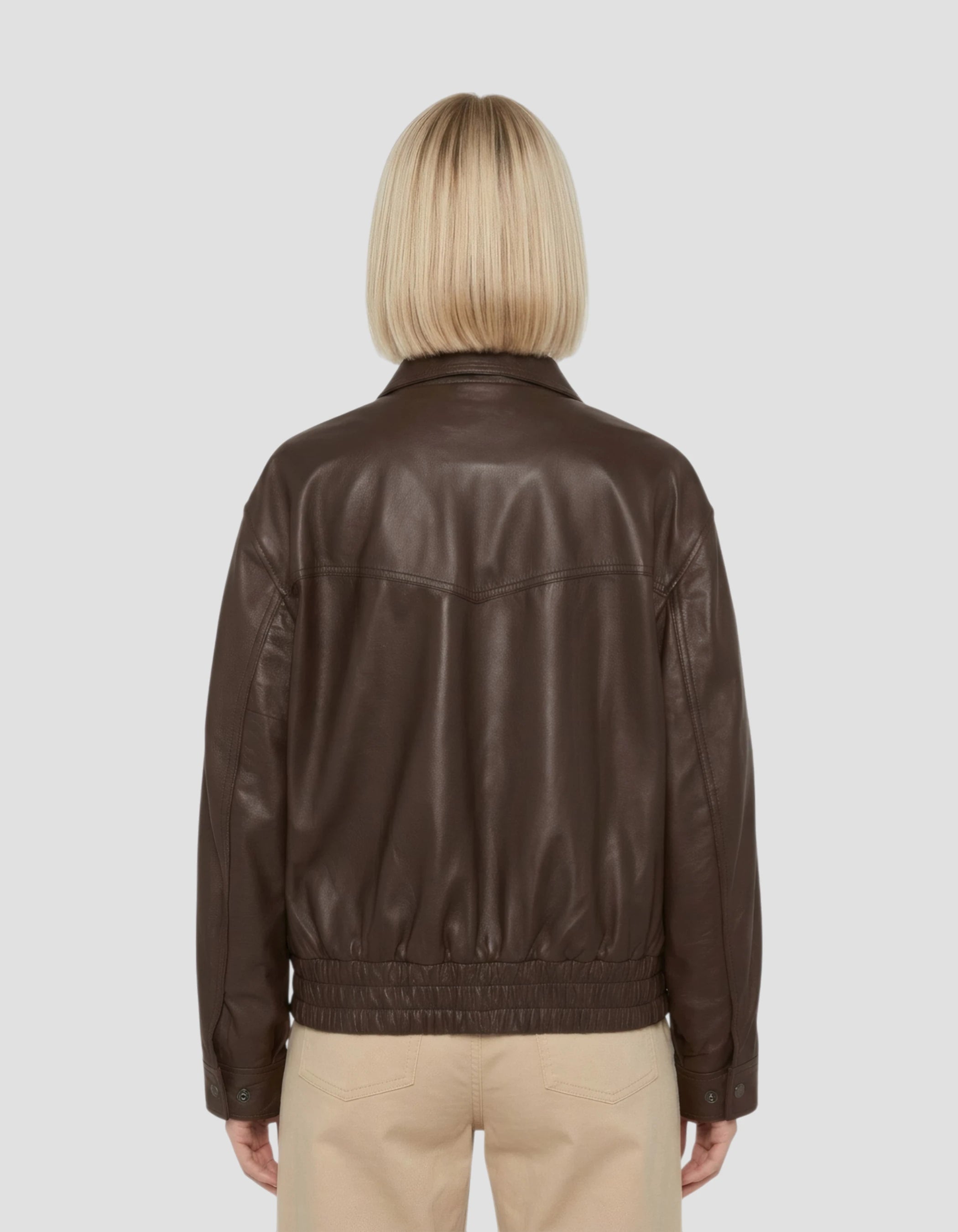 Blouson smocké marron, cuir d’agneau-4
