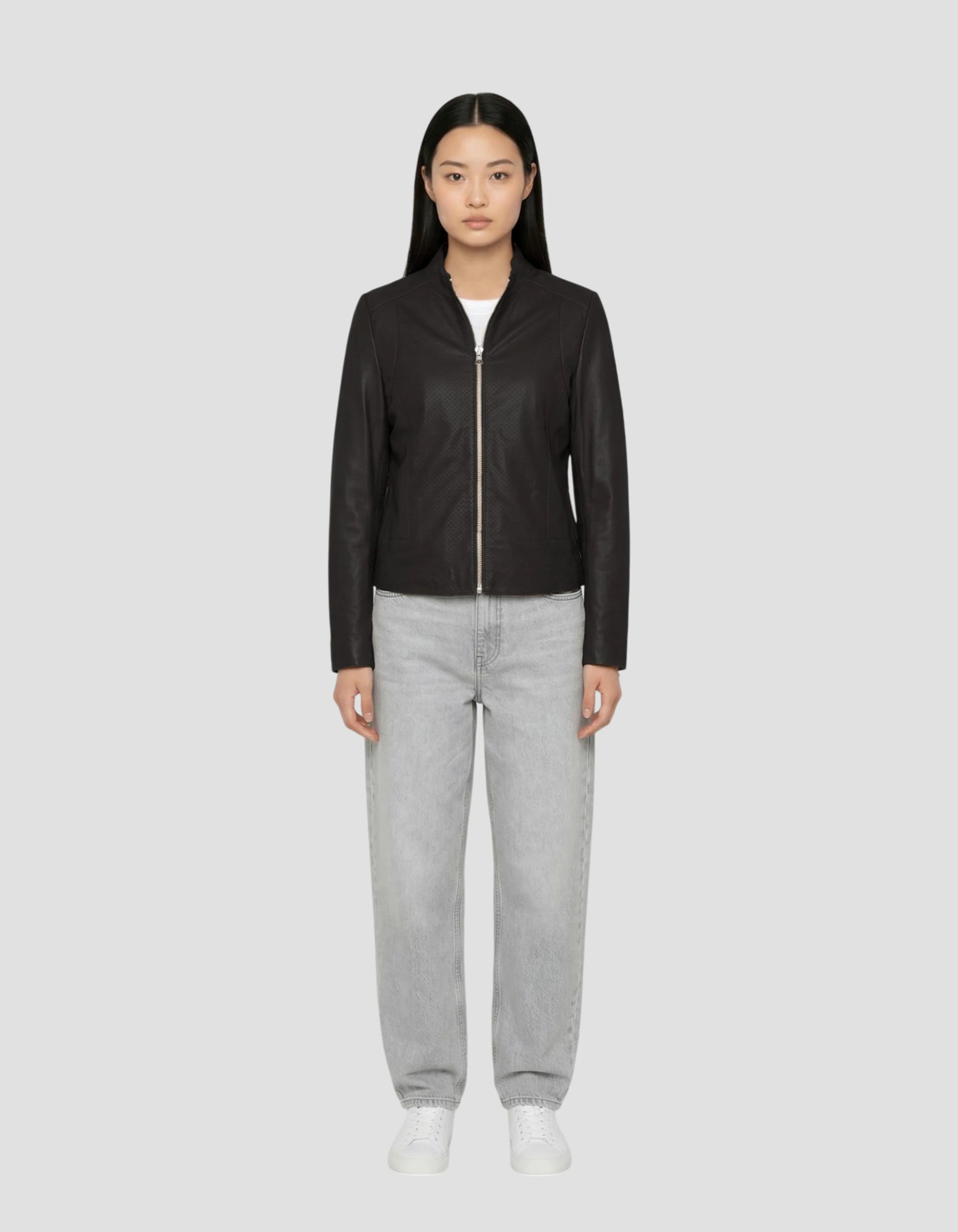 Blouson ajouré noir, cuir d’agneau-1