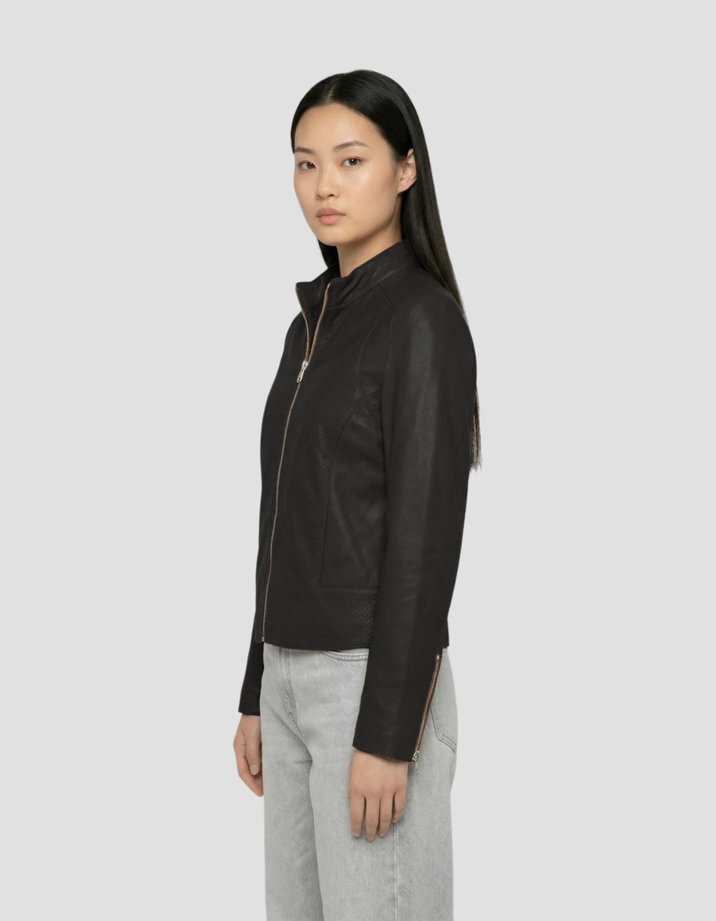Blouson ajouré noir, cuir d’agneau