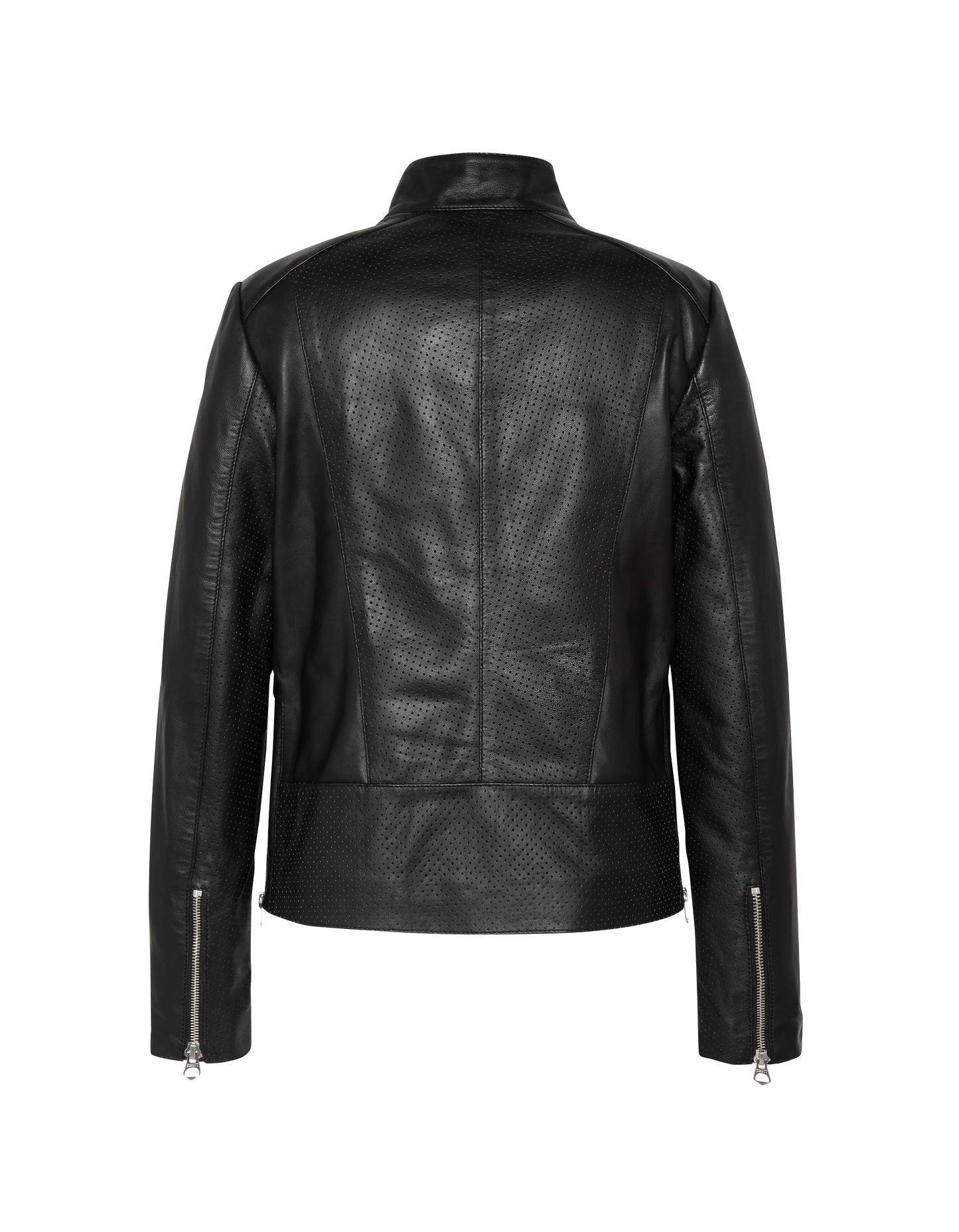 Blouson ajouré noir, cuir d’agneau