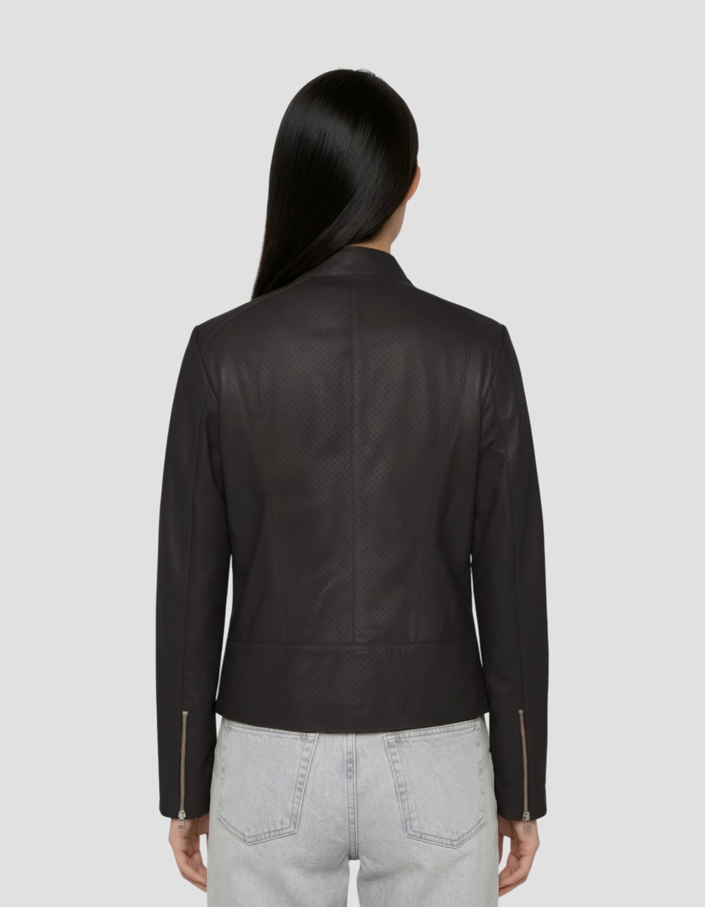 Blouson ajouré noir, cuir d’agneau