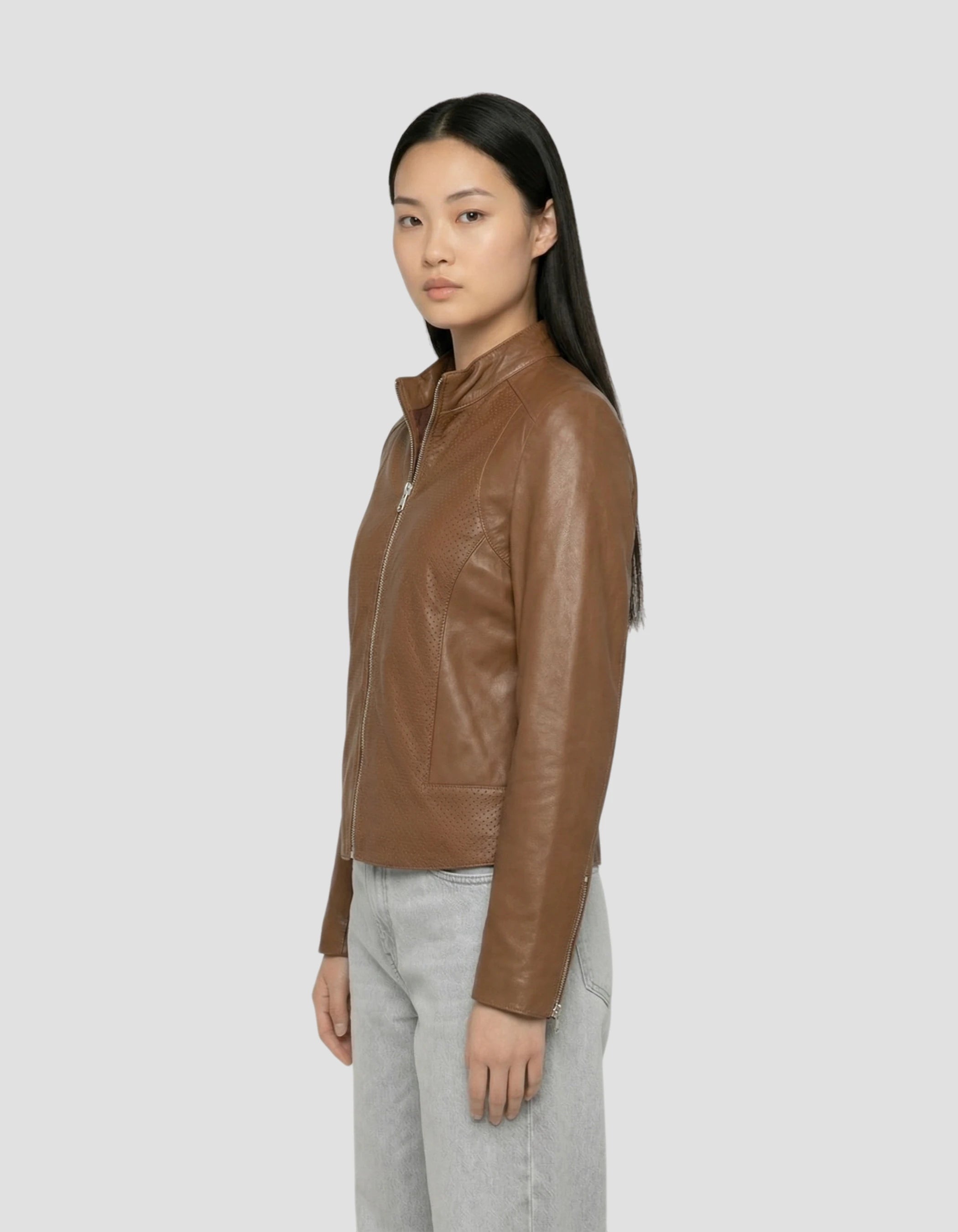 Blouson ajouré marron, cuir d’agneau-3