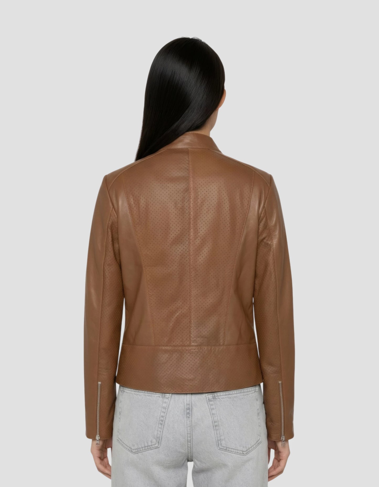 Blouson ajouré marron, cuir d’agneau