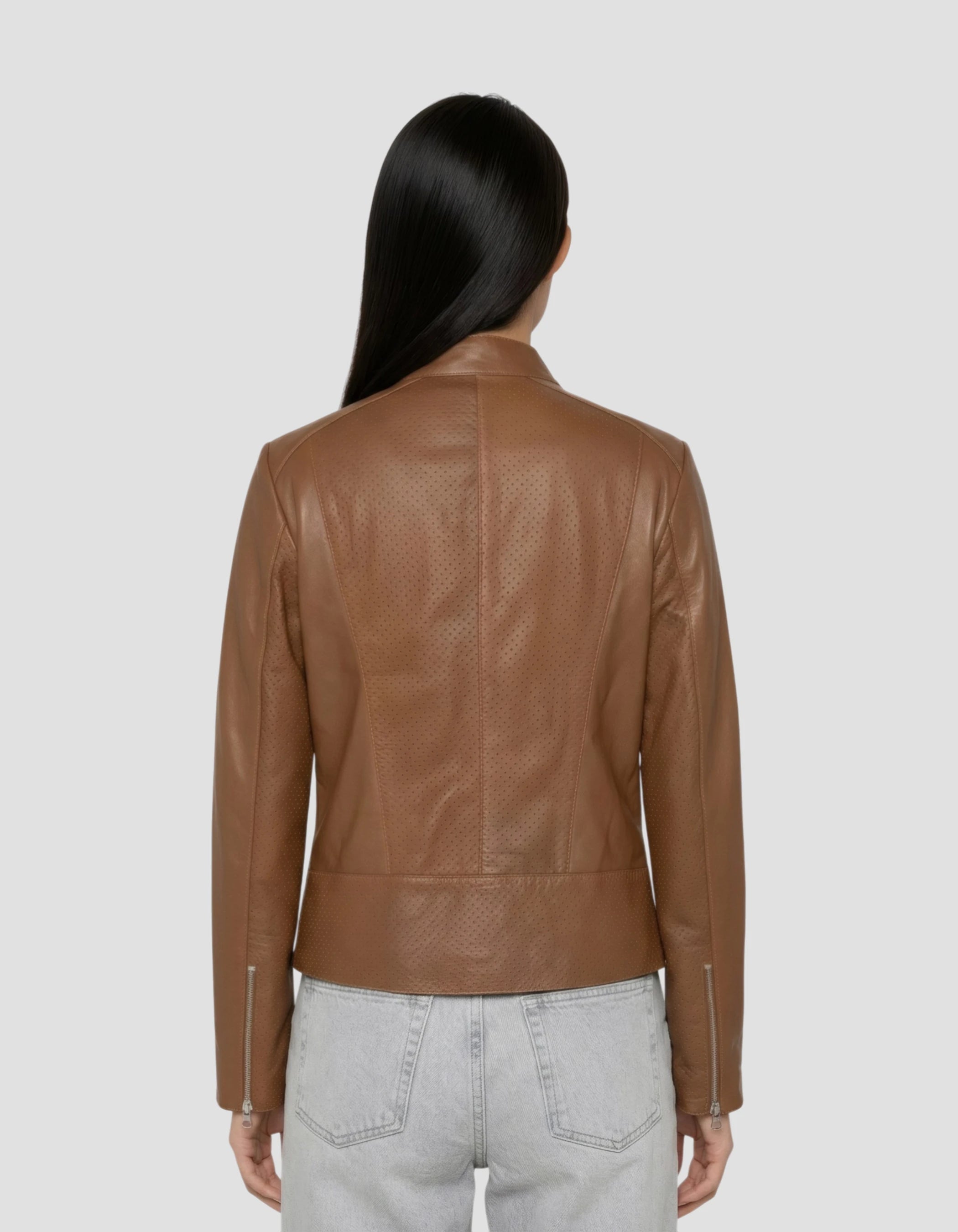 Blouson ajouré marron, cuir d’agneau-4