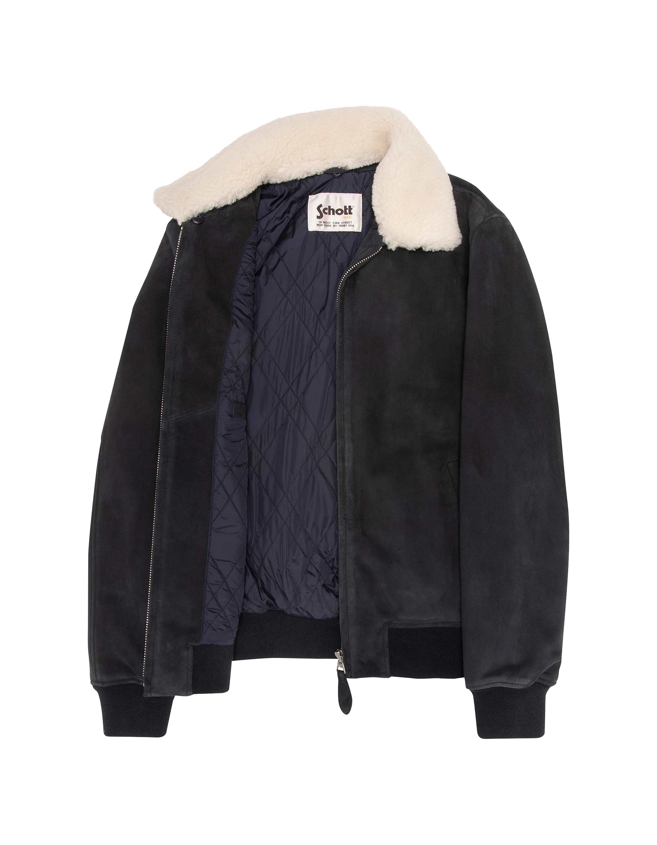 Casual navy blue jacket with removable shearling collar, goat suede-4