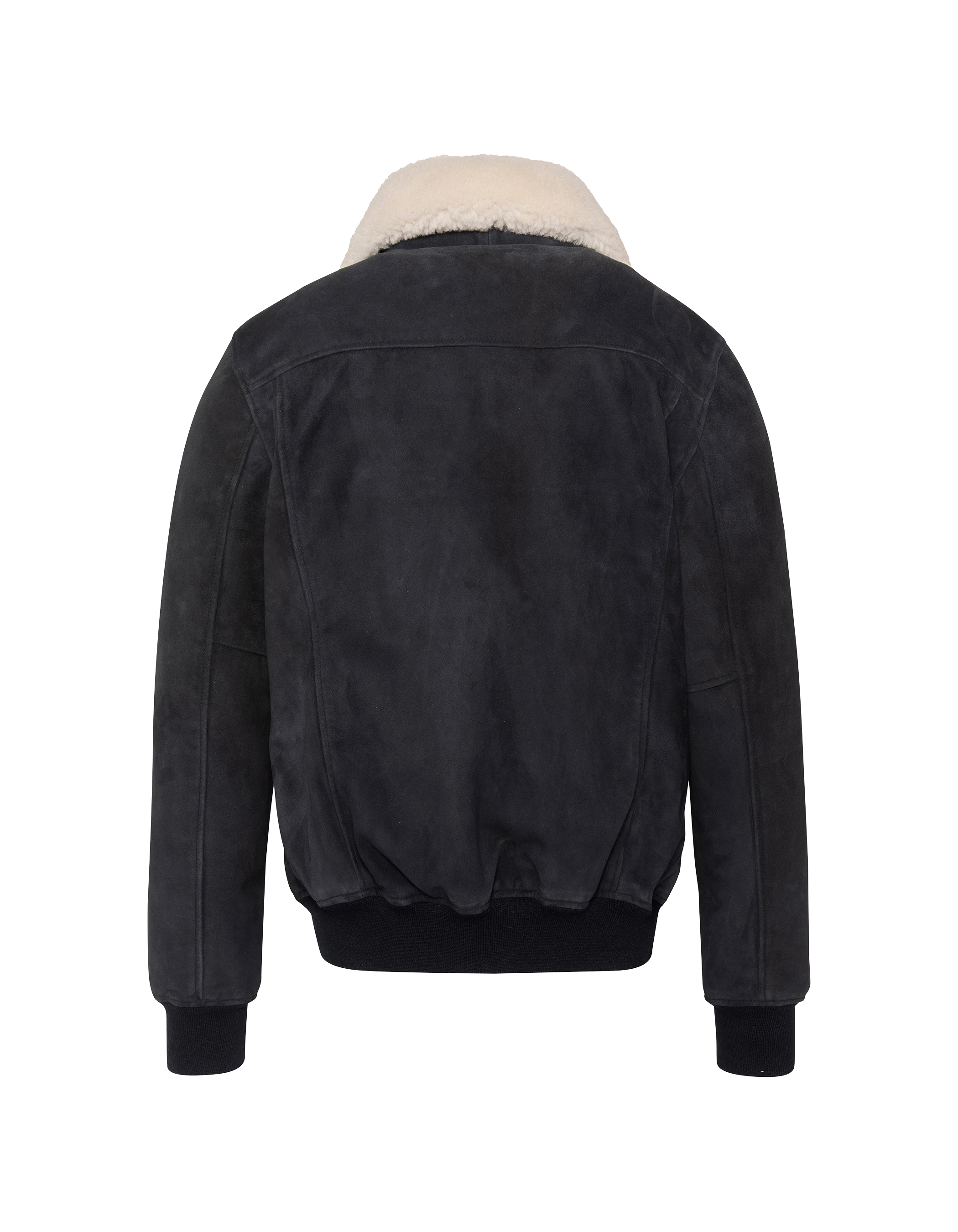 Casual navy blue jacket with removable shearling collar, goat suede-2
