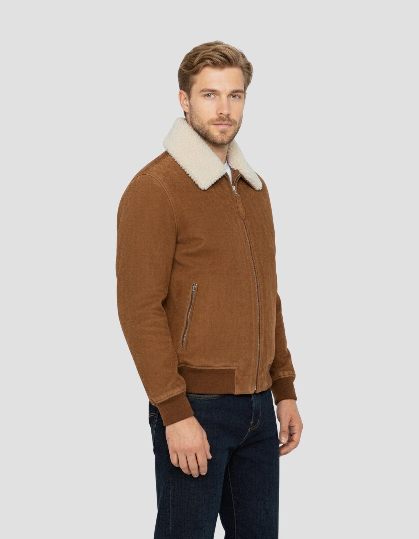 Giacca casual ruggine con colletto di pecora rimovibile, capra di velluto